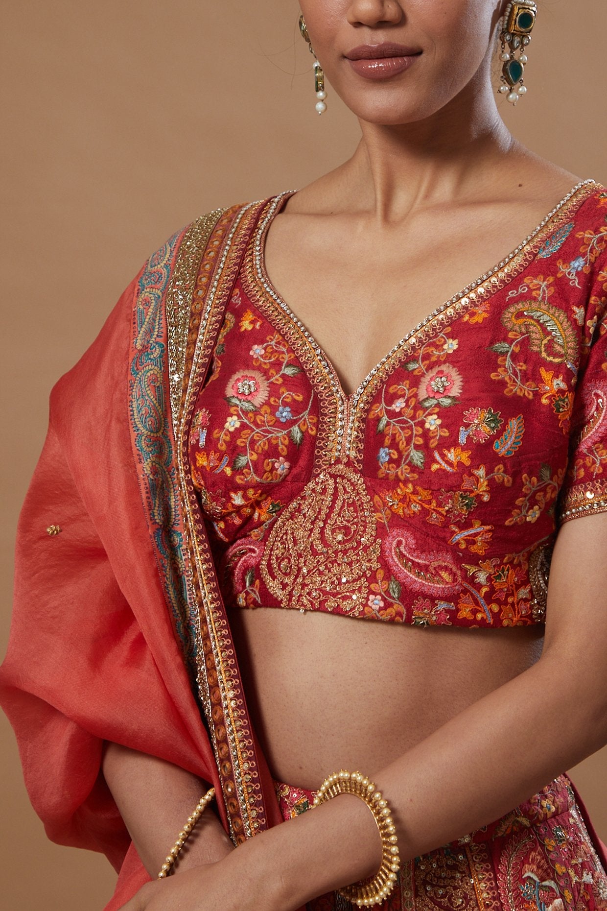 Multicolour Lehenga With Blouse And Dupatta