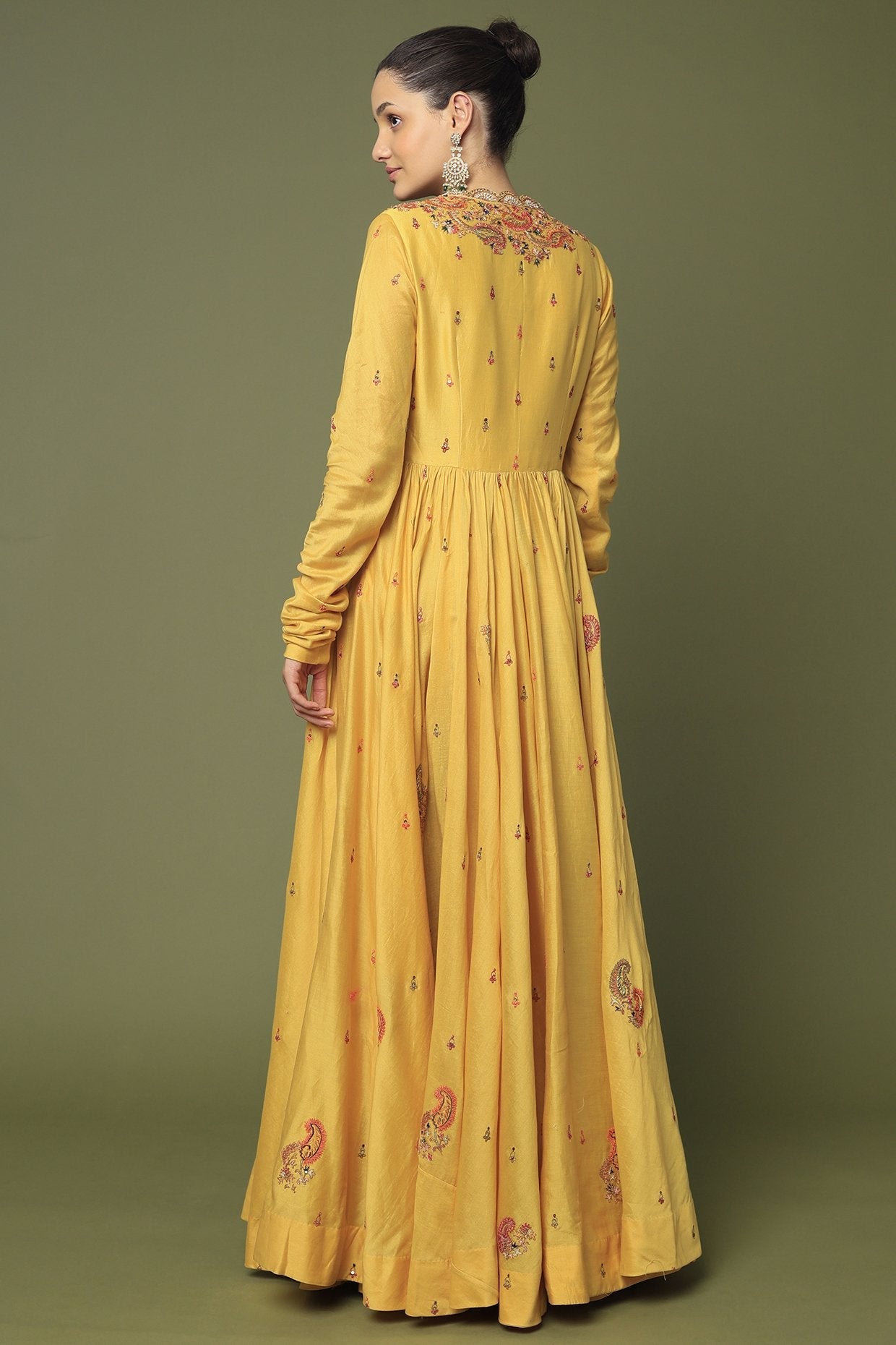Yellow Embroidered Kalidar Anarkali Set