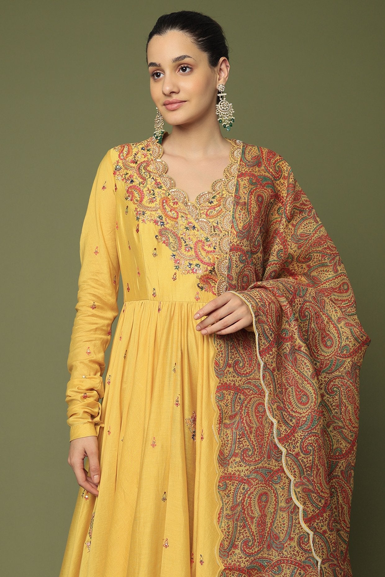 Yellow Embroidered Kalidar Anarkali Set