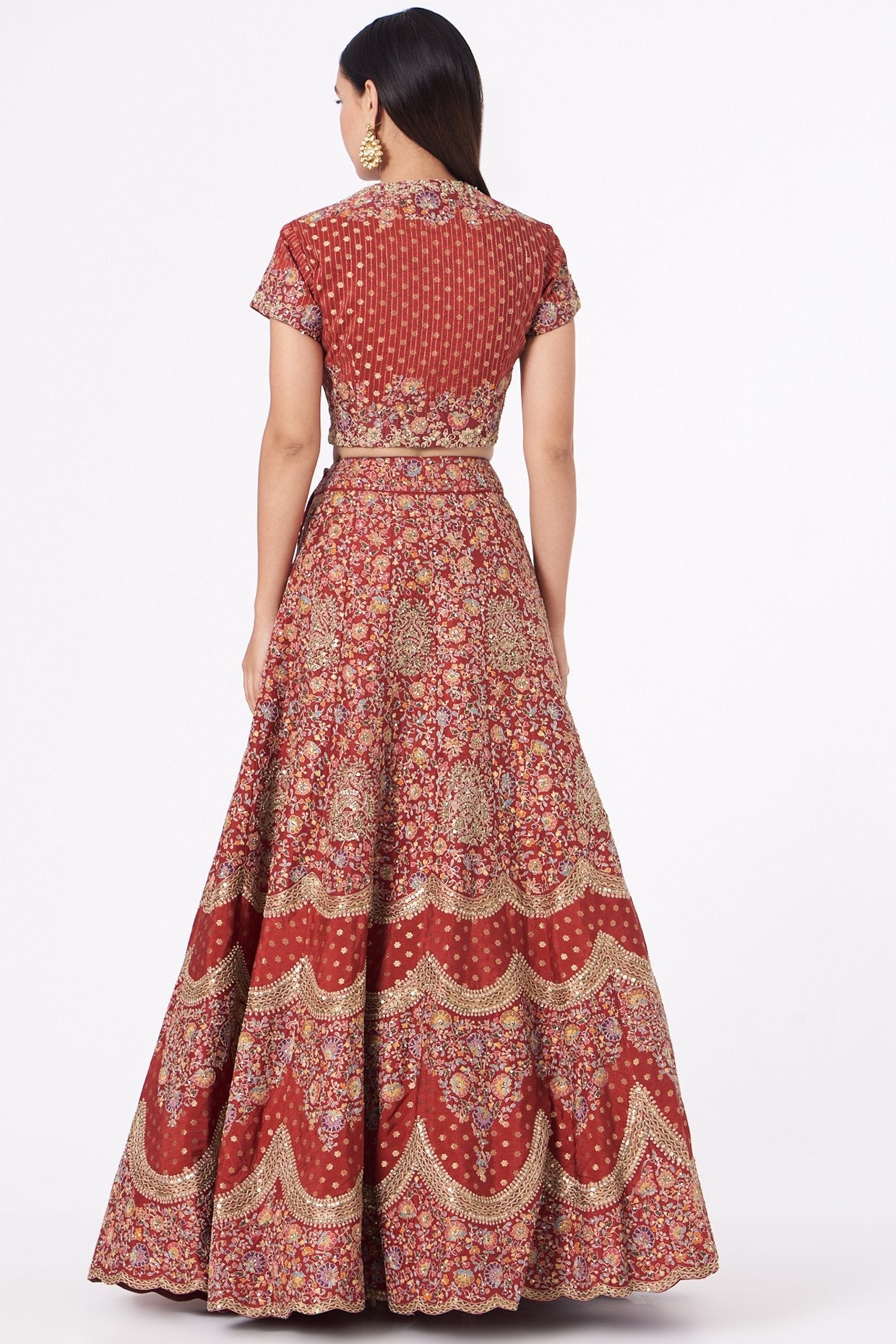 Red Hand Embroidered Lehenga Set