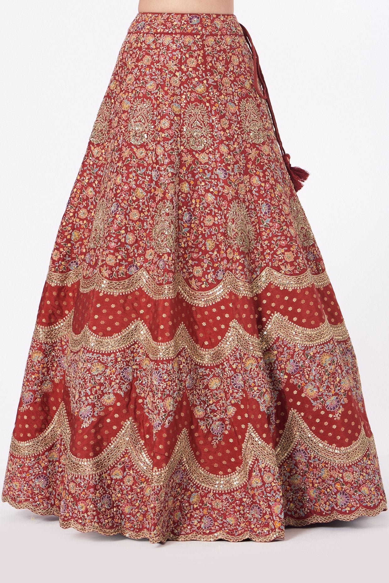 Red Hand Embroidered Lehenga Set