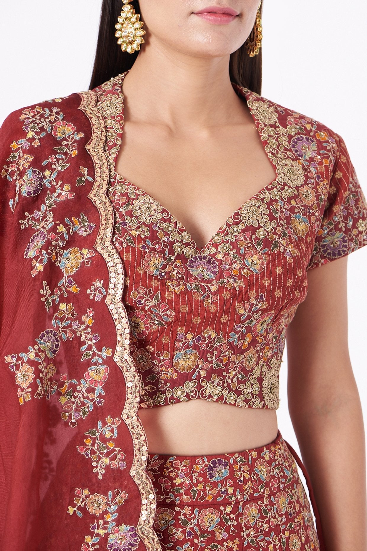 Red Hand Embroidered Lehenga Set