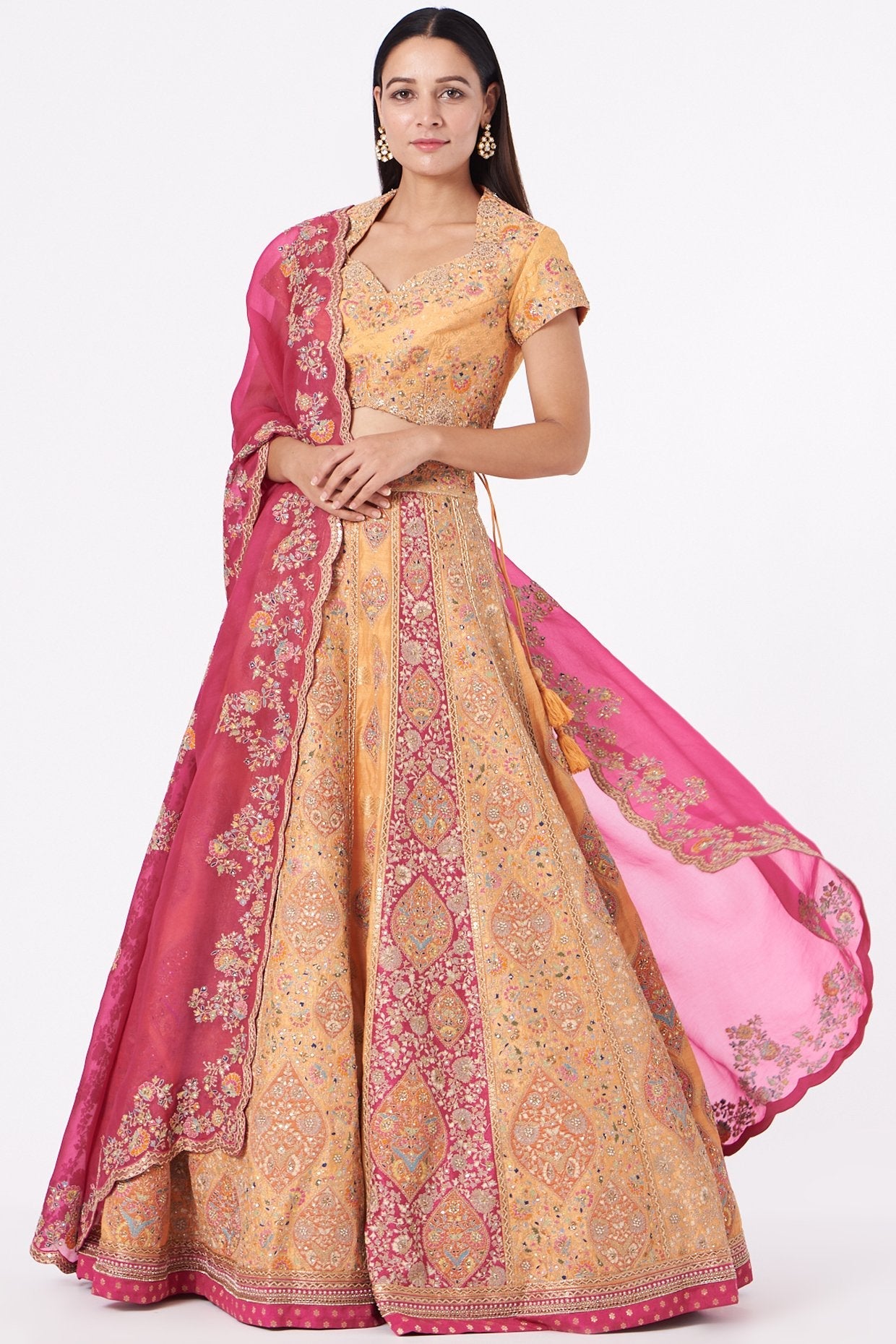 Light Orange Hand Embroidered Lehenga Set
