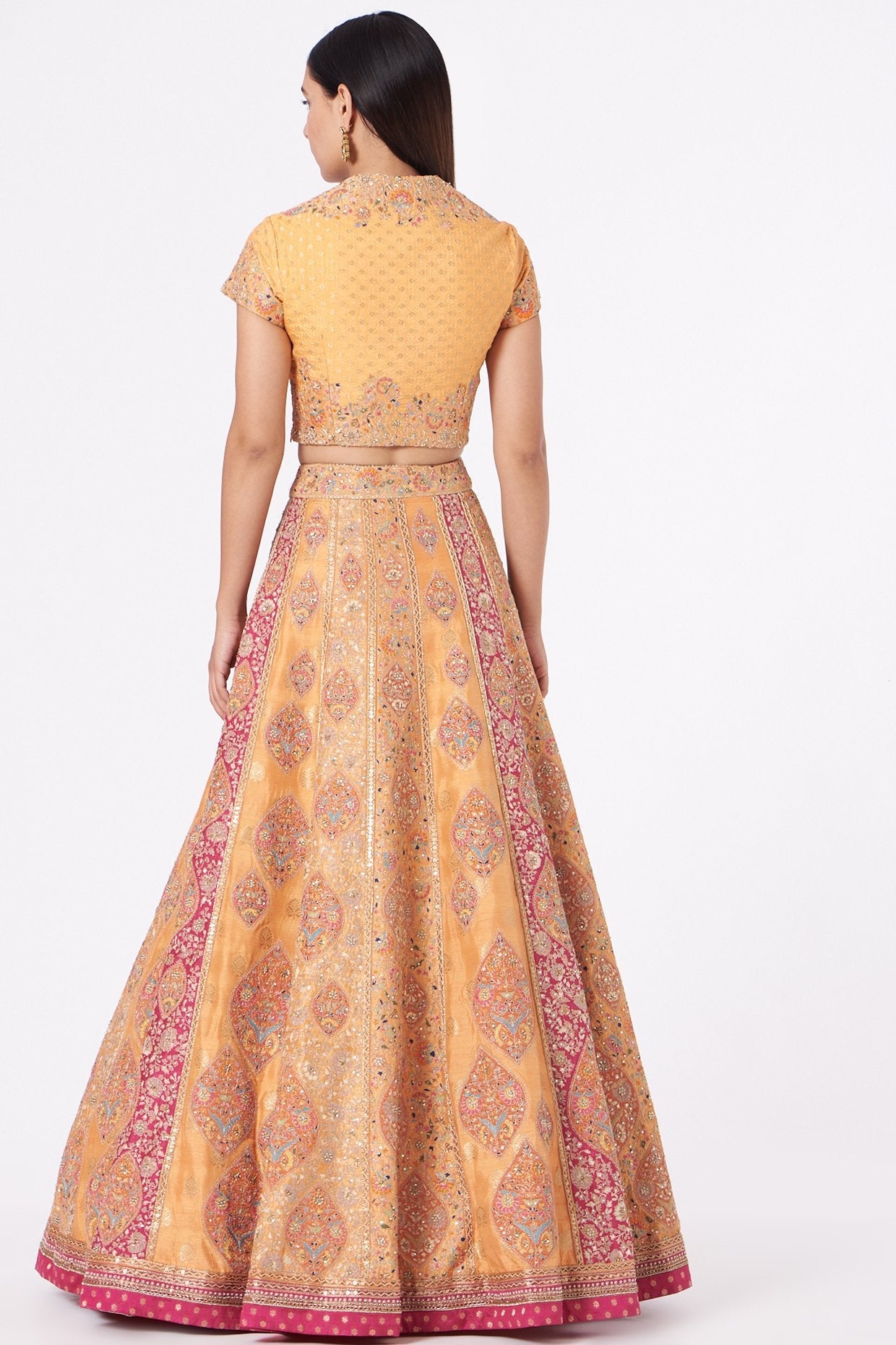 Light Orange Hand Embroidered Lehenga Set