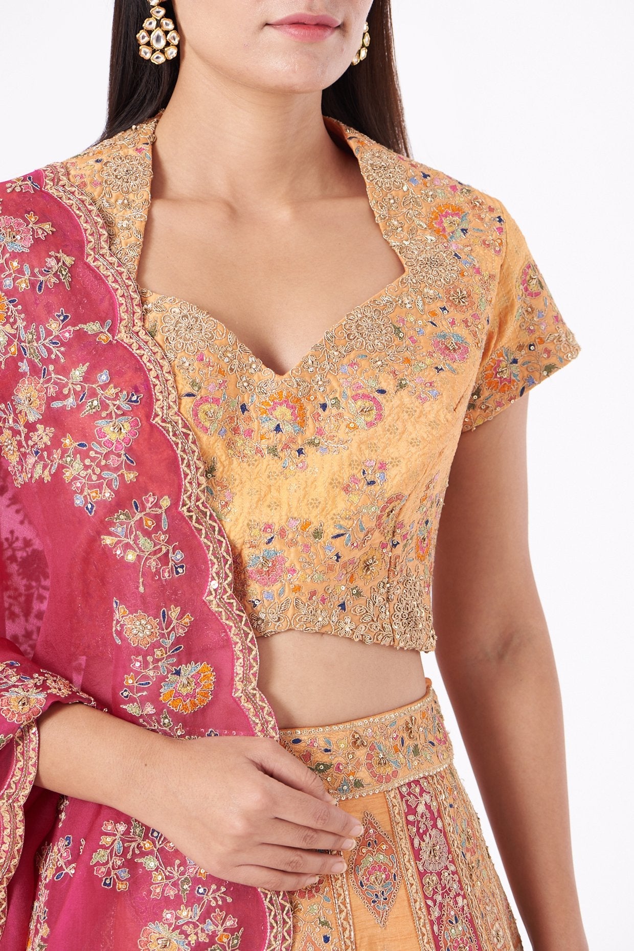 Light Orange Hand Embroidered Lehenga Set