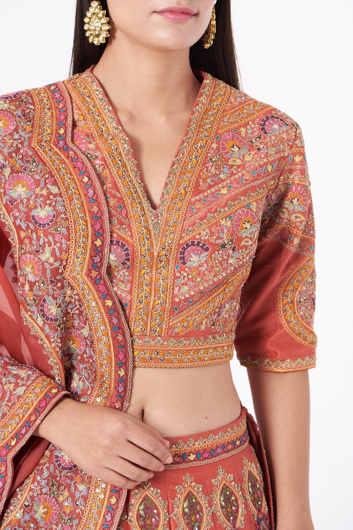 Red Embroidered Lehenga Set