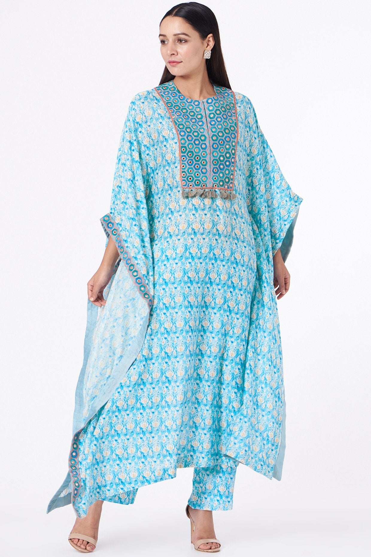 Sky Blue Embroidered Kaftan Kurta Set