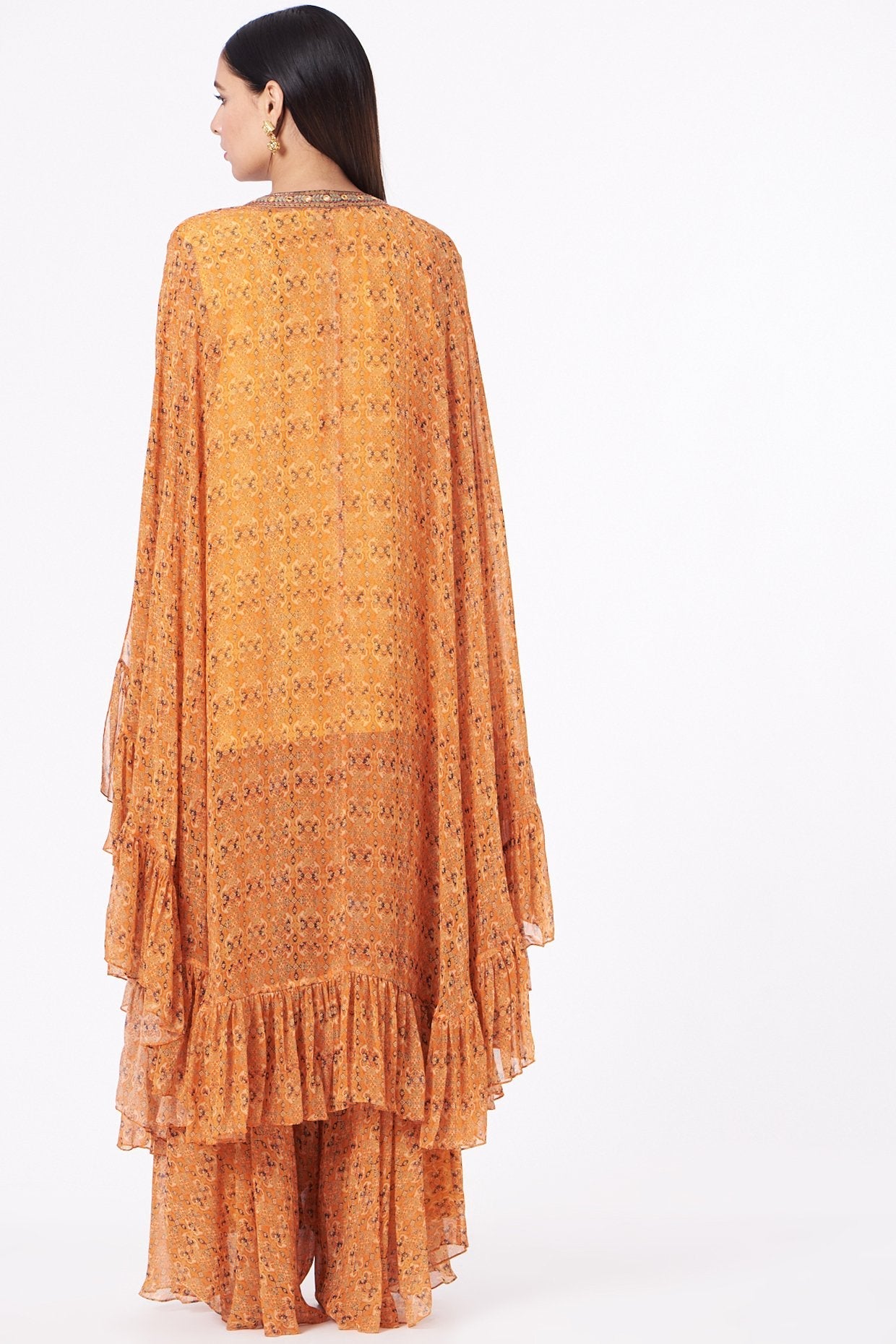 Orange Embroidered Kaftan Kurta Set