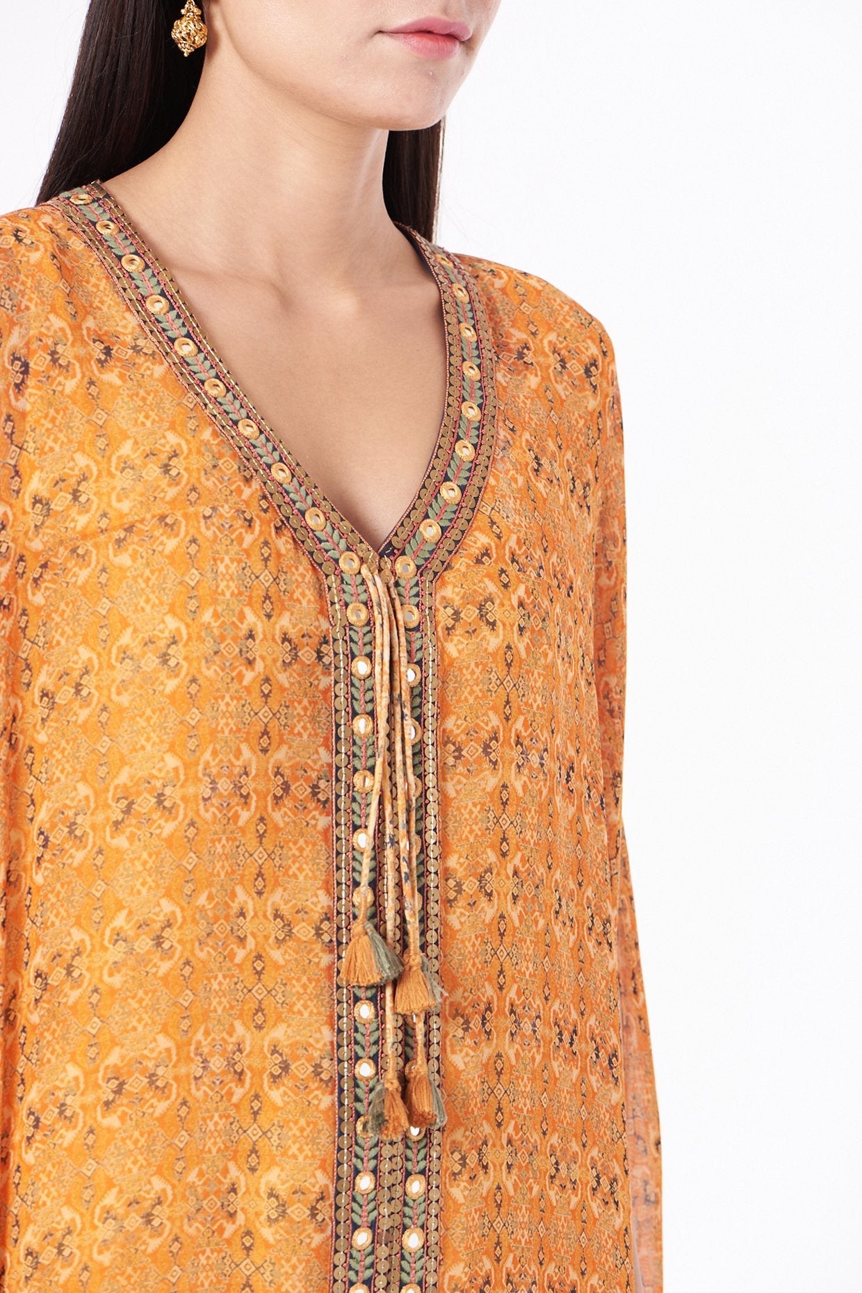 Orange Embroidered Kaftan Kurta Set