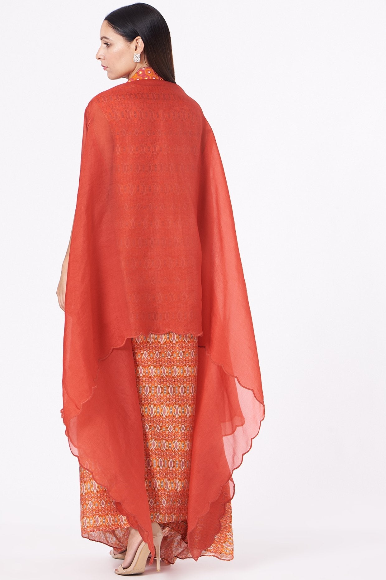 Red Kaftan Kurta With Embroidered Cape