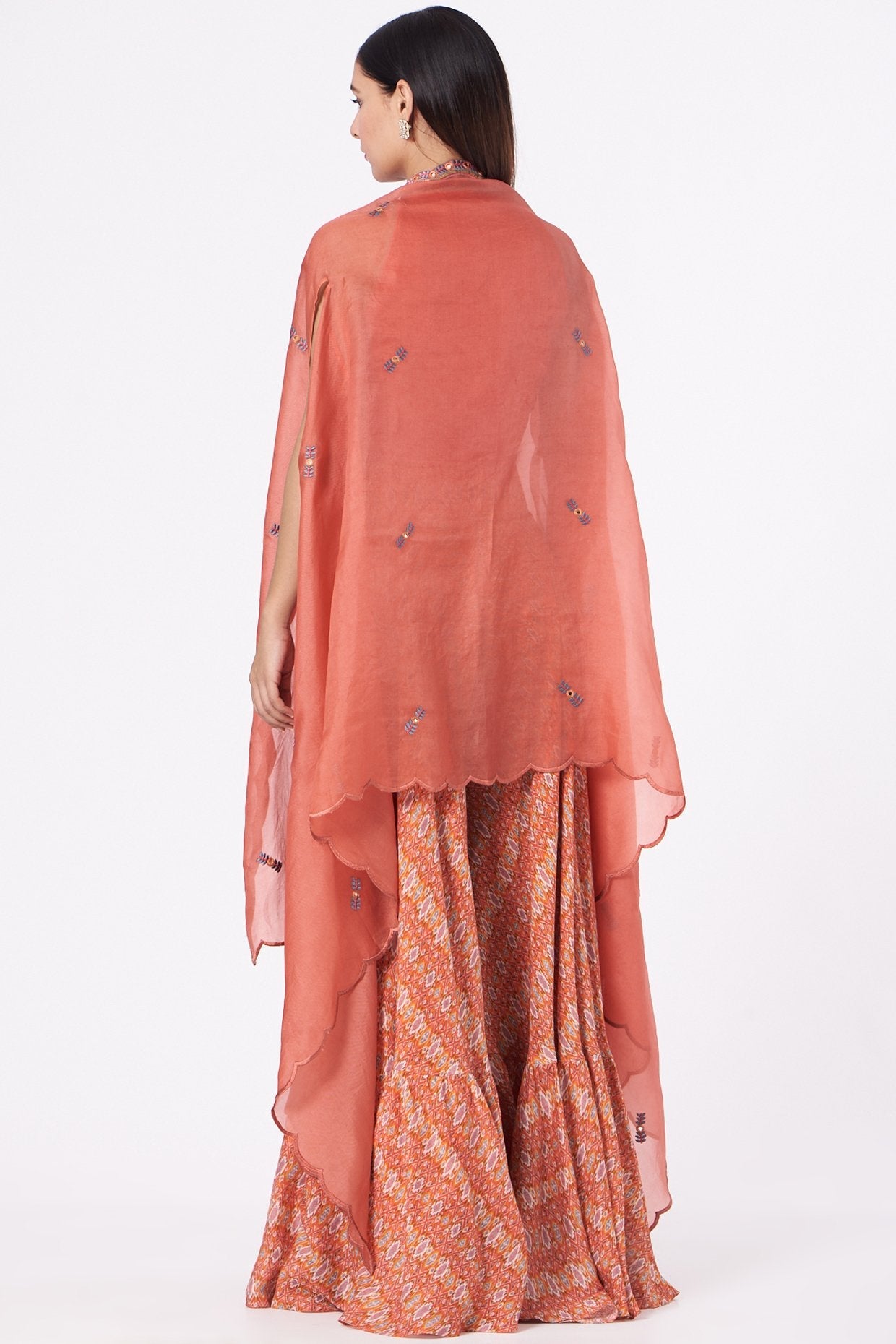 Red Embroidered Cape Set