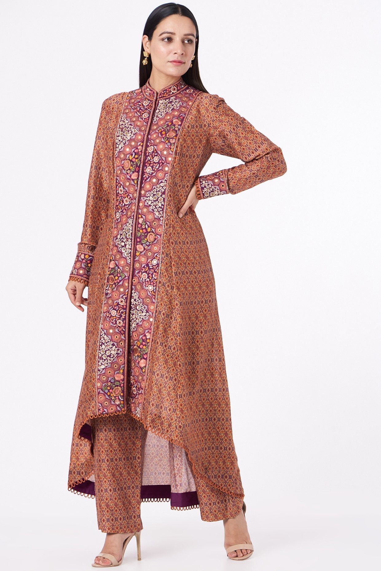 Red Hand Embroidered Jacket Set