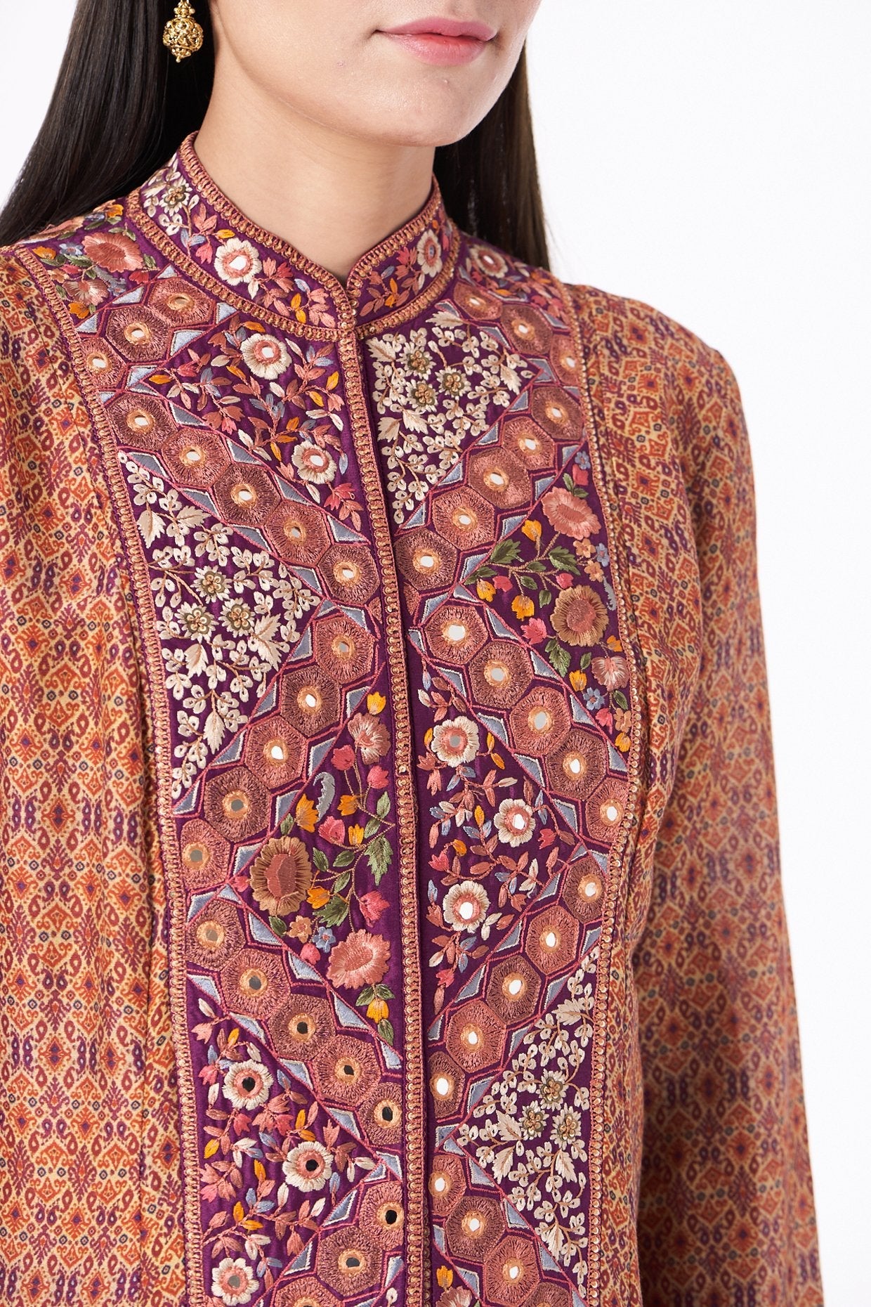 Red Hand Embroidered Jacket Set