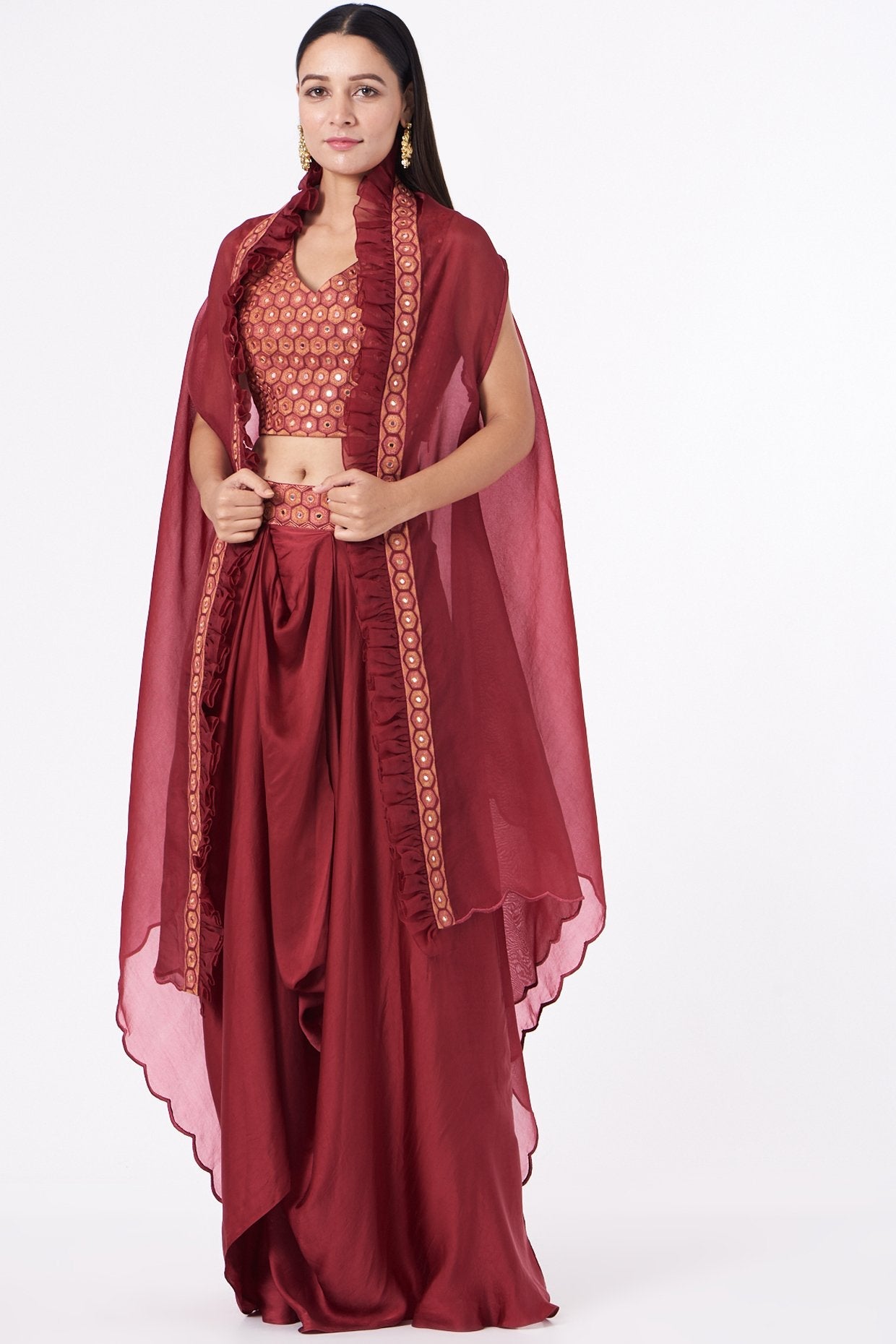 Red Zardosi Embroidered Cape Set