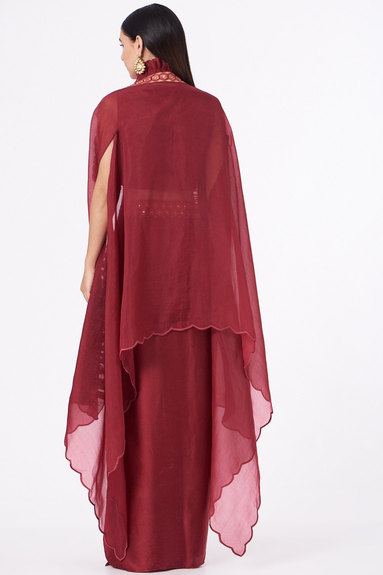 Red Zardosi Embroidered Cape Set