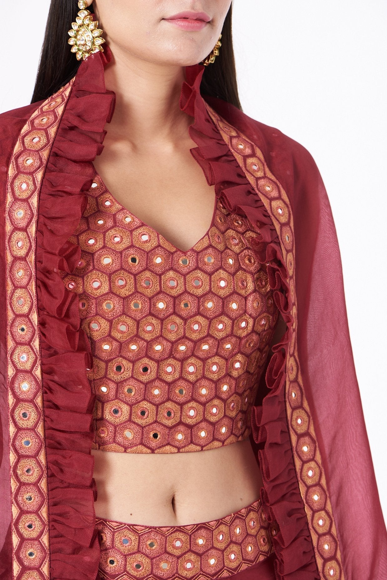 Red Zardosi Embroidered Cape Set