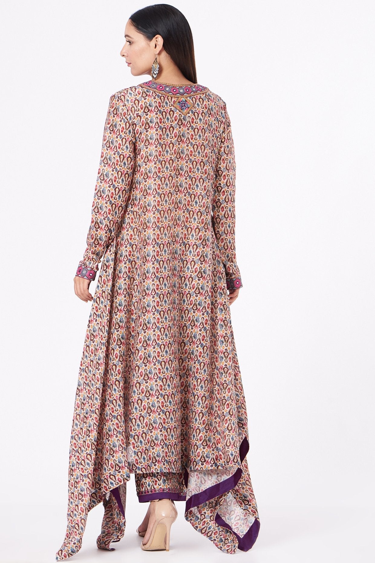 Purple Embroidered A-Line Kurta Set