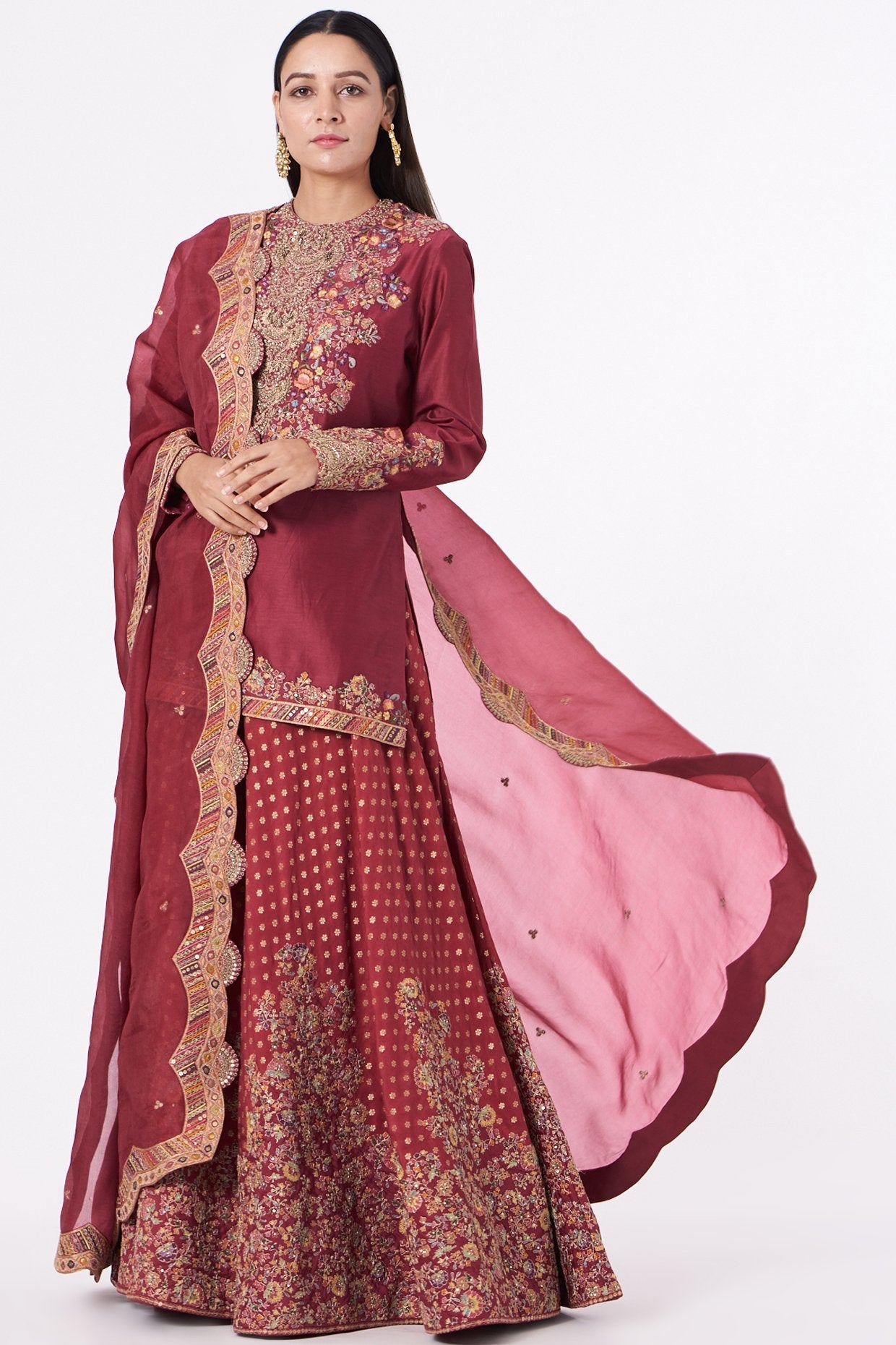Red Hand Embroidered Sharara Set