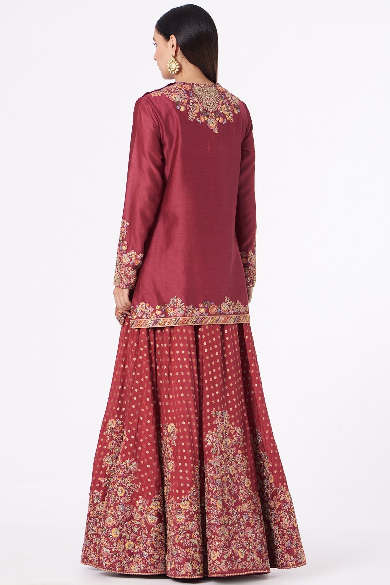 Red Hand Embroidered Sharara Set