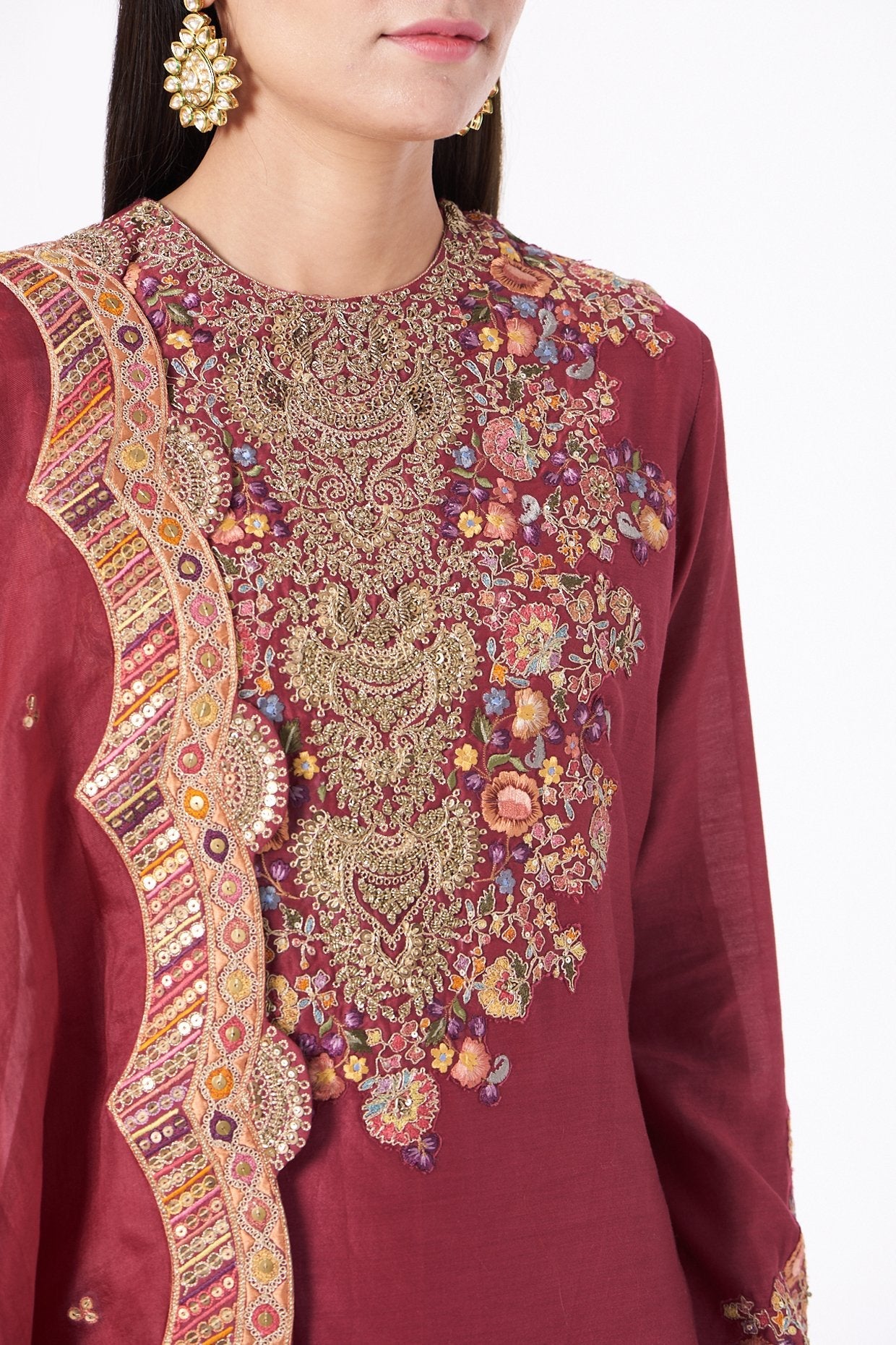 Red Hand Embroidered Sharara Set