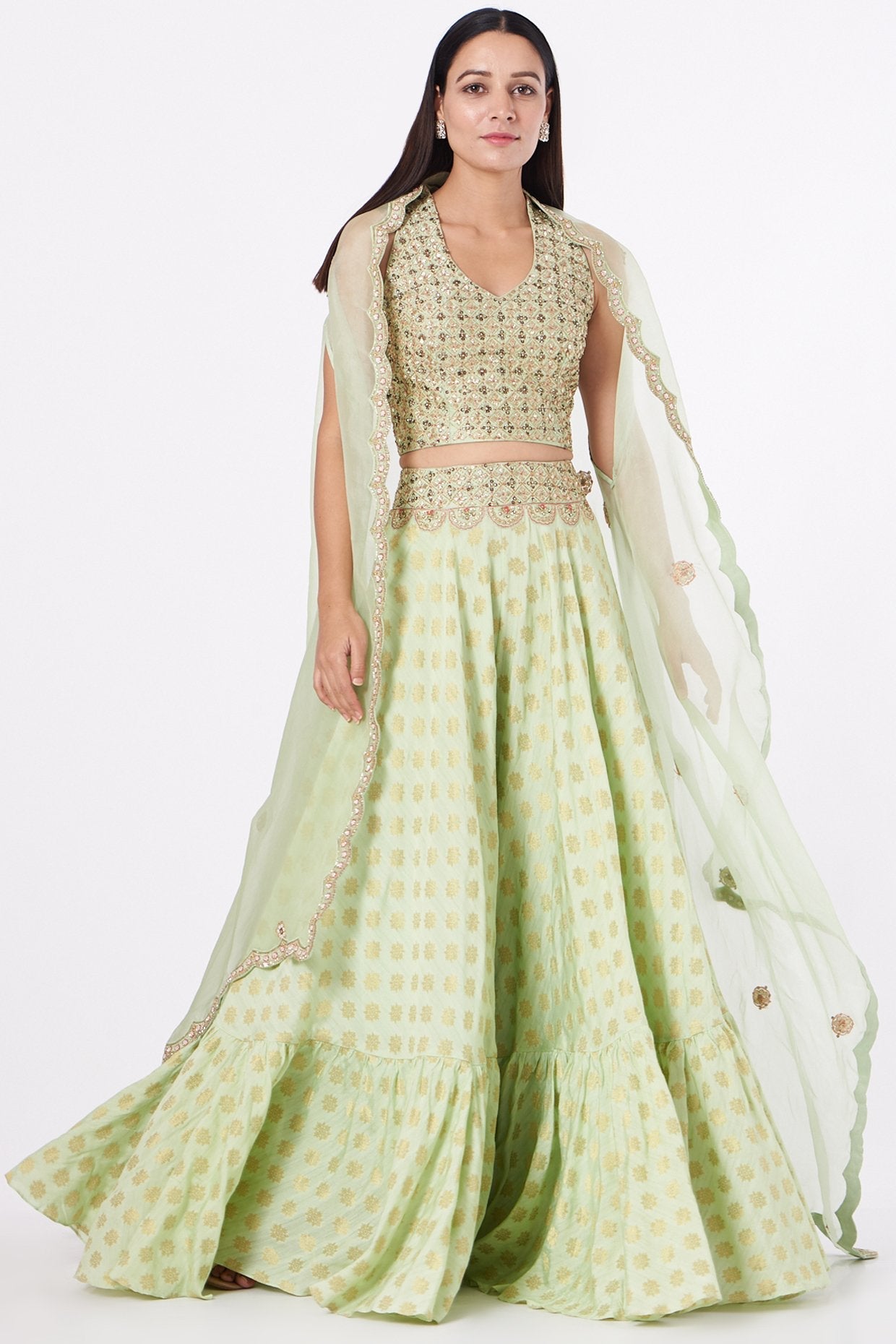 Mint Green Embroidered Cape Set