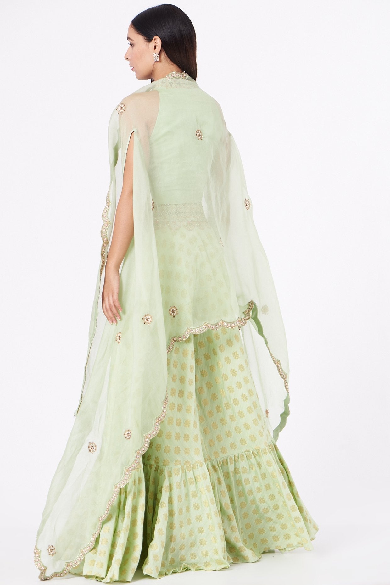 Mint Green Embroidered Cape Set