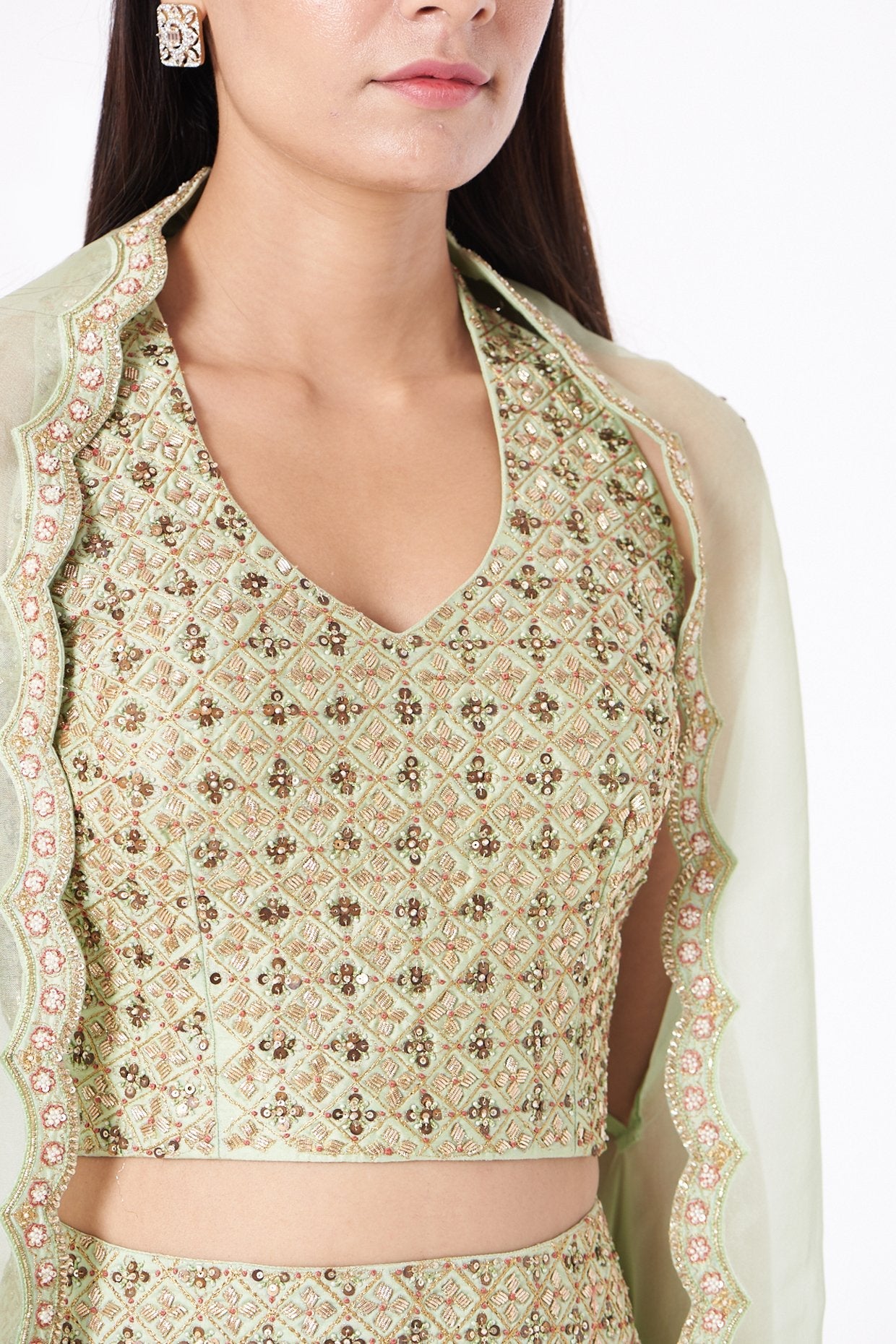 Mint Green Embroidered Cape Set