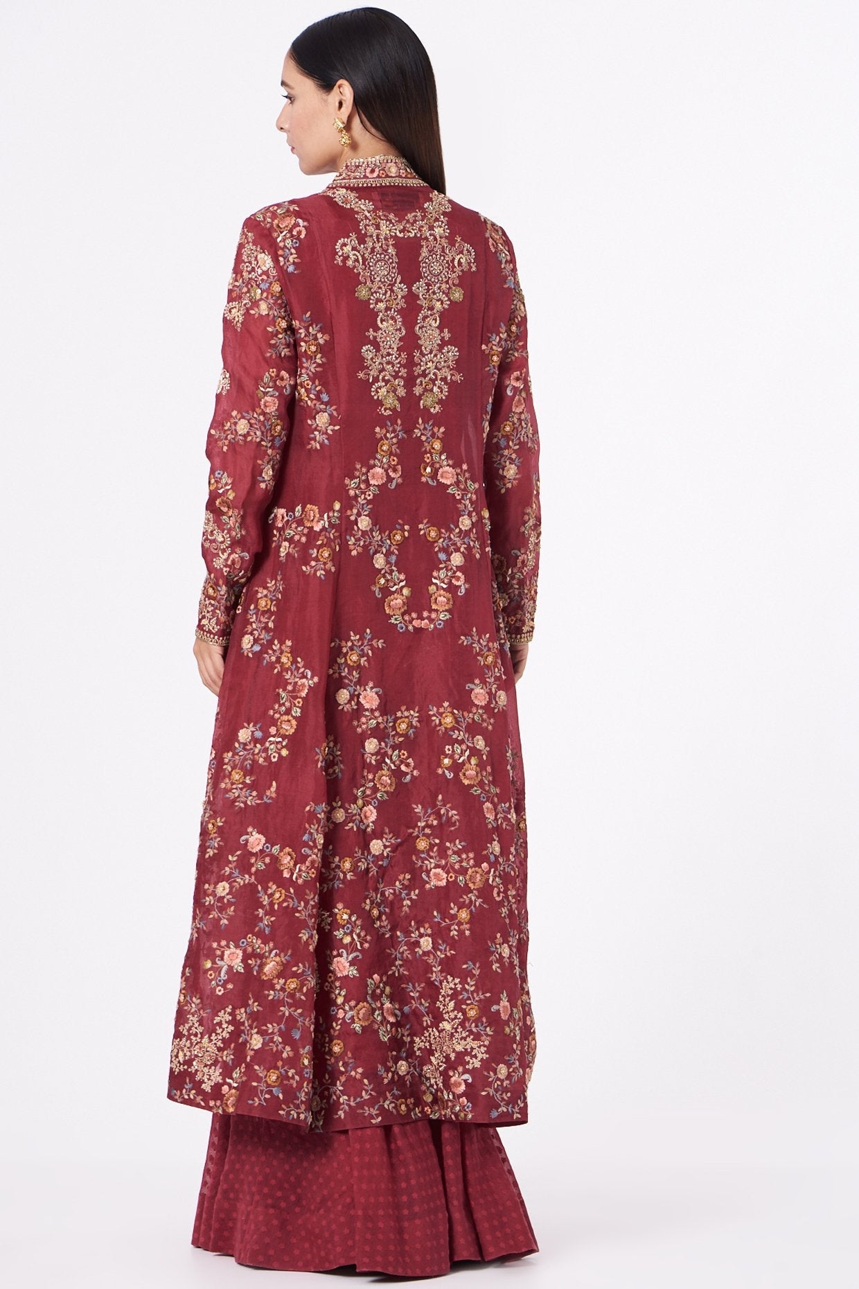 Red Hand Embroidered Jacket Set