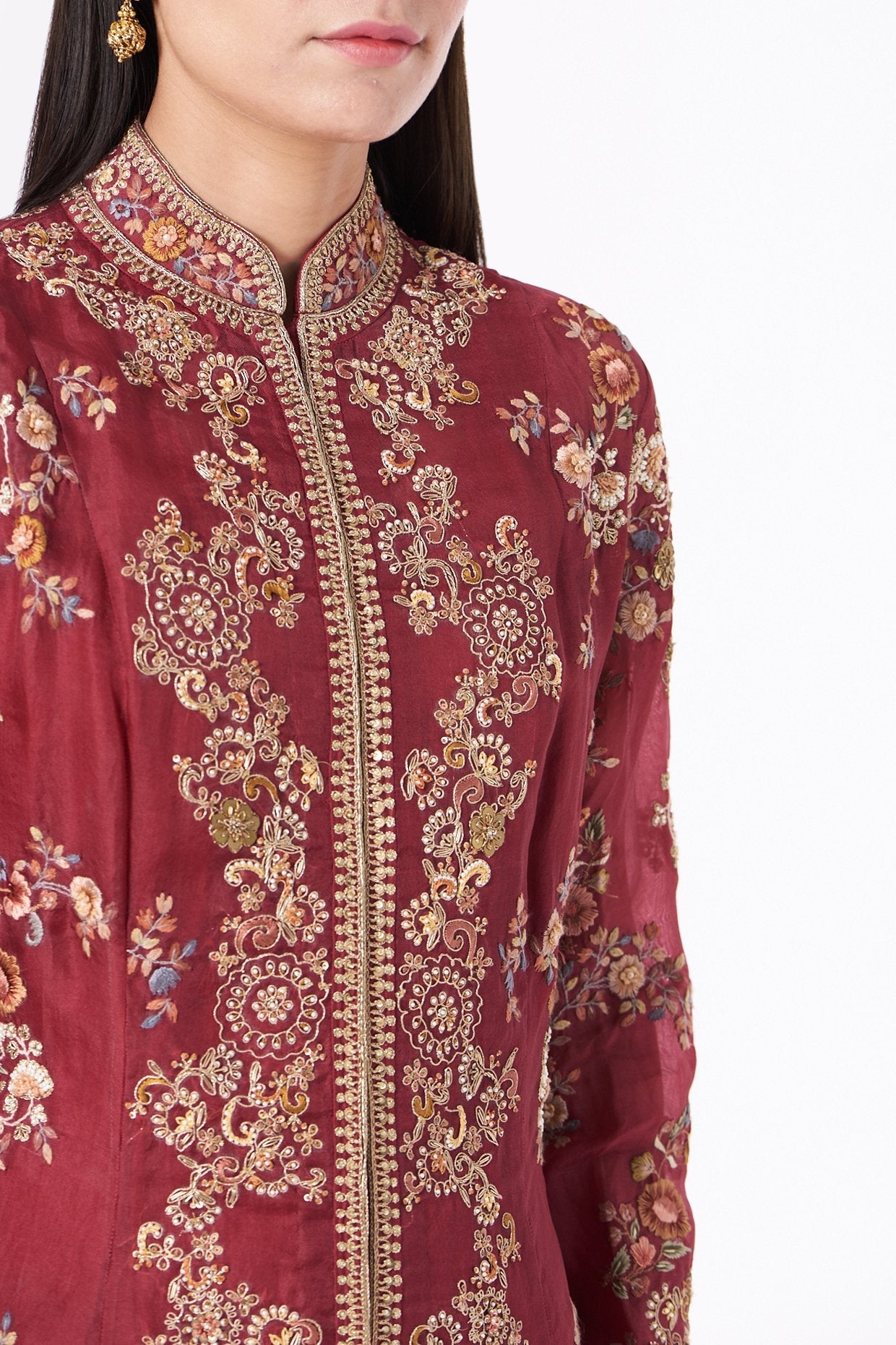 Red Hand Embroidered Jacket Set