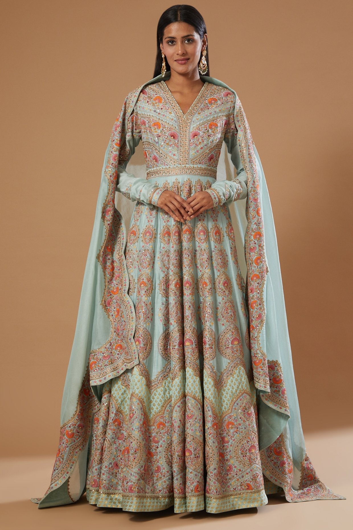 Blue Embroidered Kalidar Anarkali Set