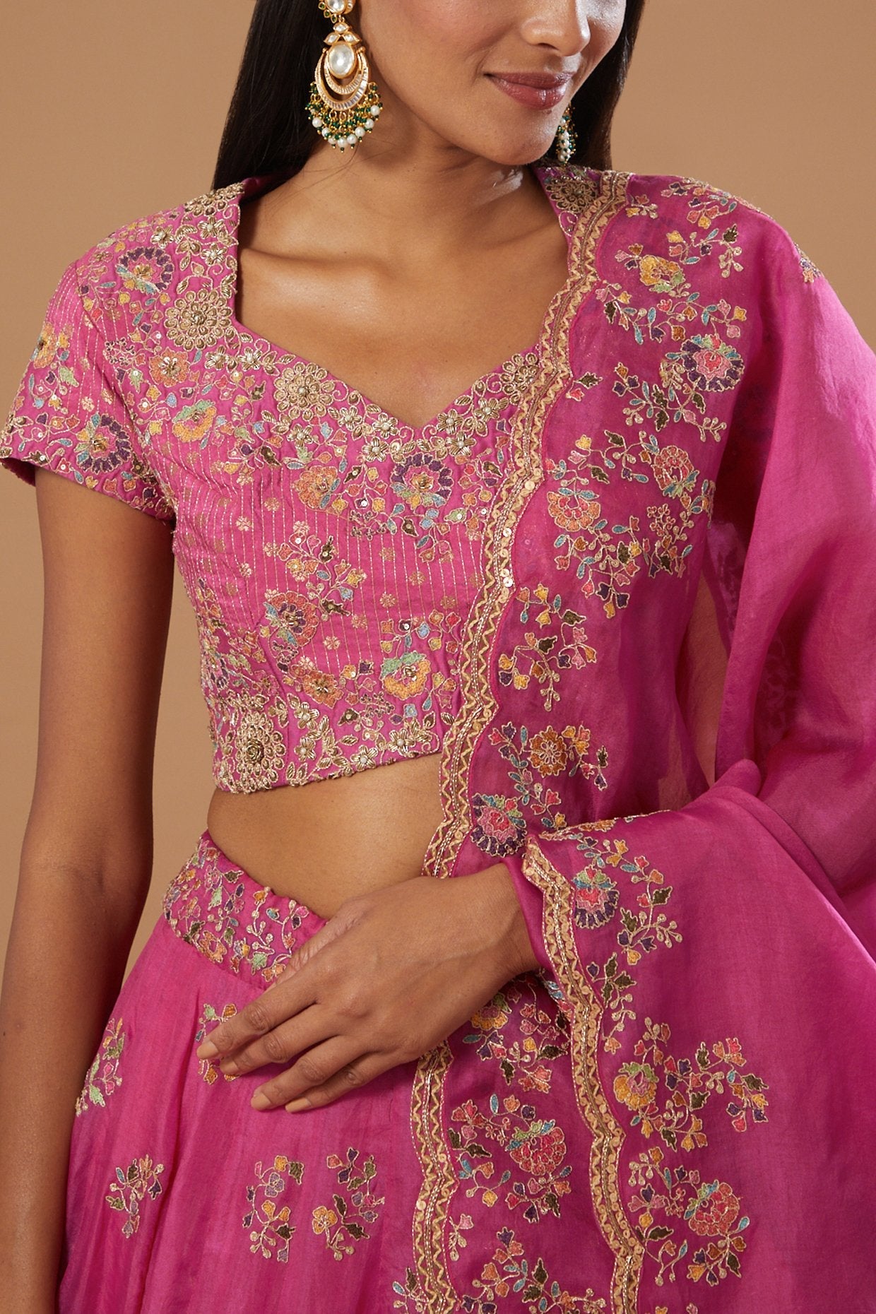 Pink Embroidered Lehenga Set