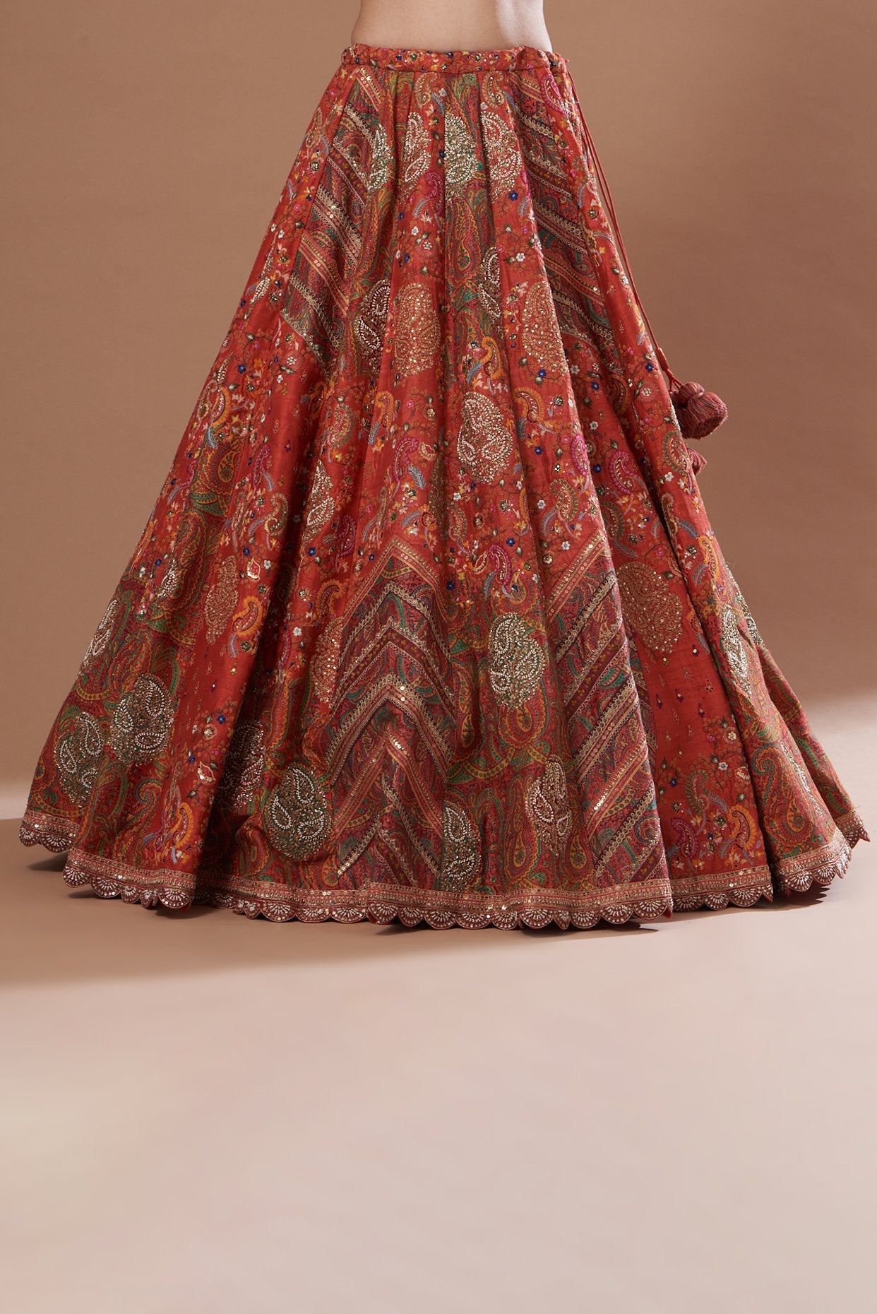 Orange Printed Lehenga Set