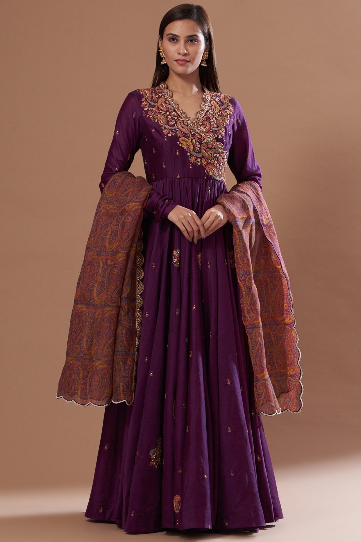 Purple Chanderi Anarkali Set