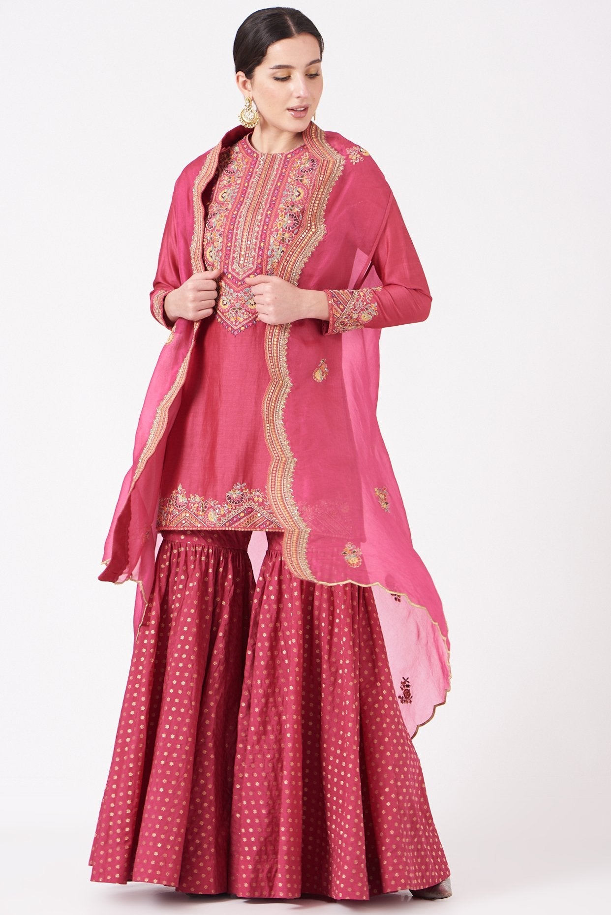 Pink Brocade Sharara Set