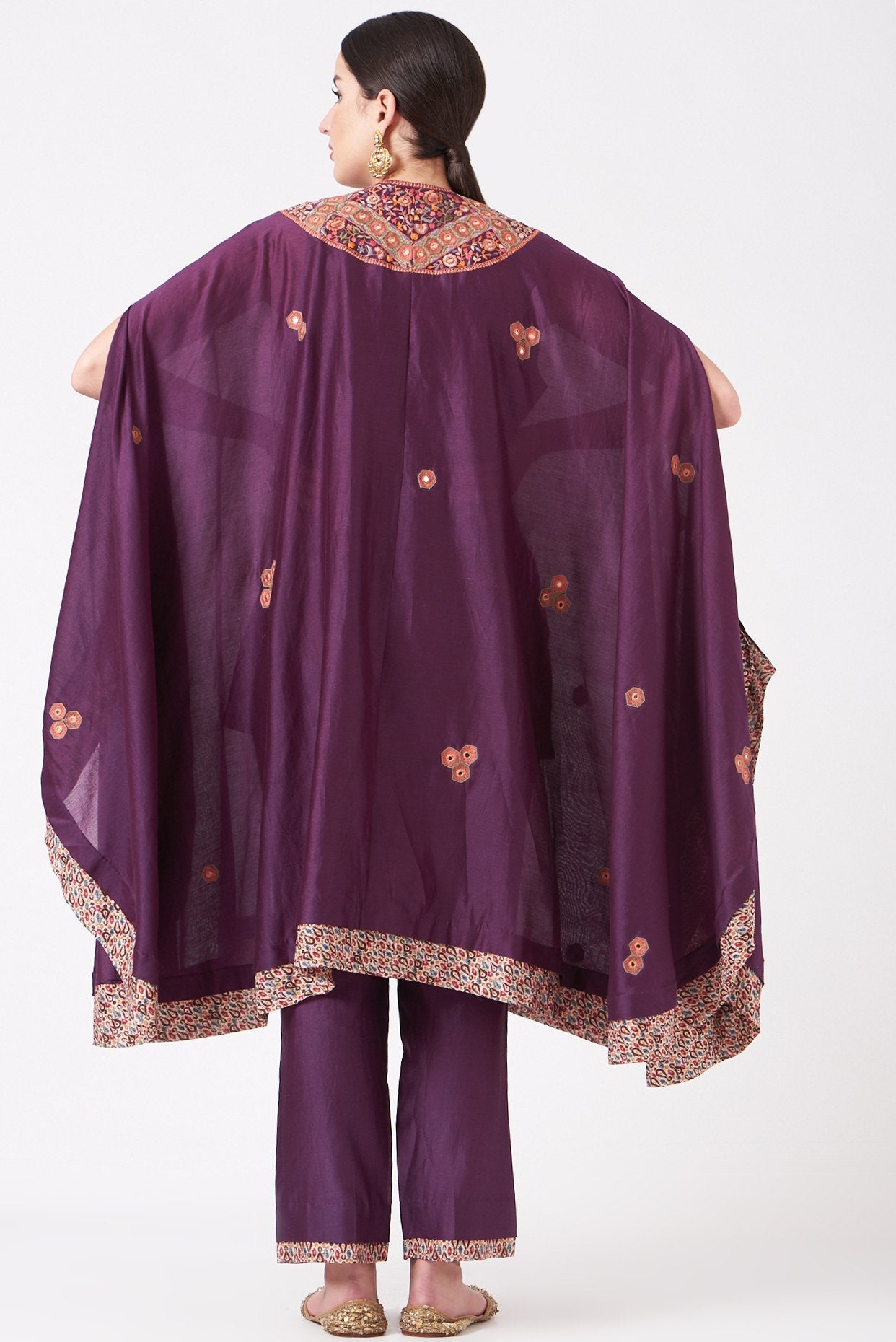Purple Mirror Embroidered Kaftan Kurta Set