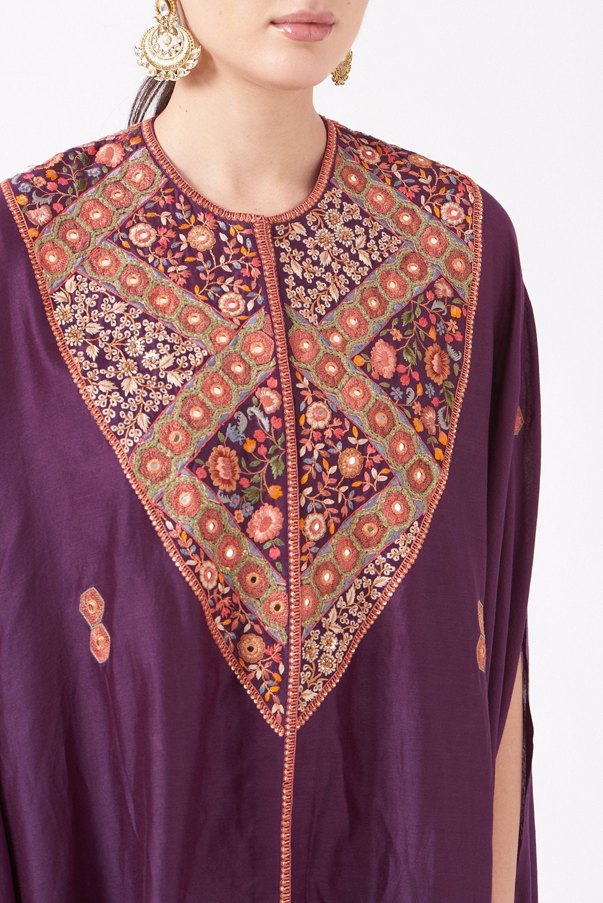 Purple Mirror Embroidered Kaftan Kurta Set