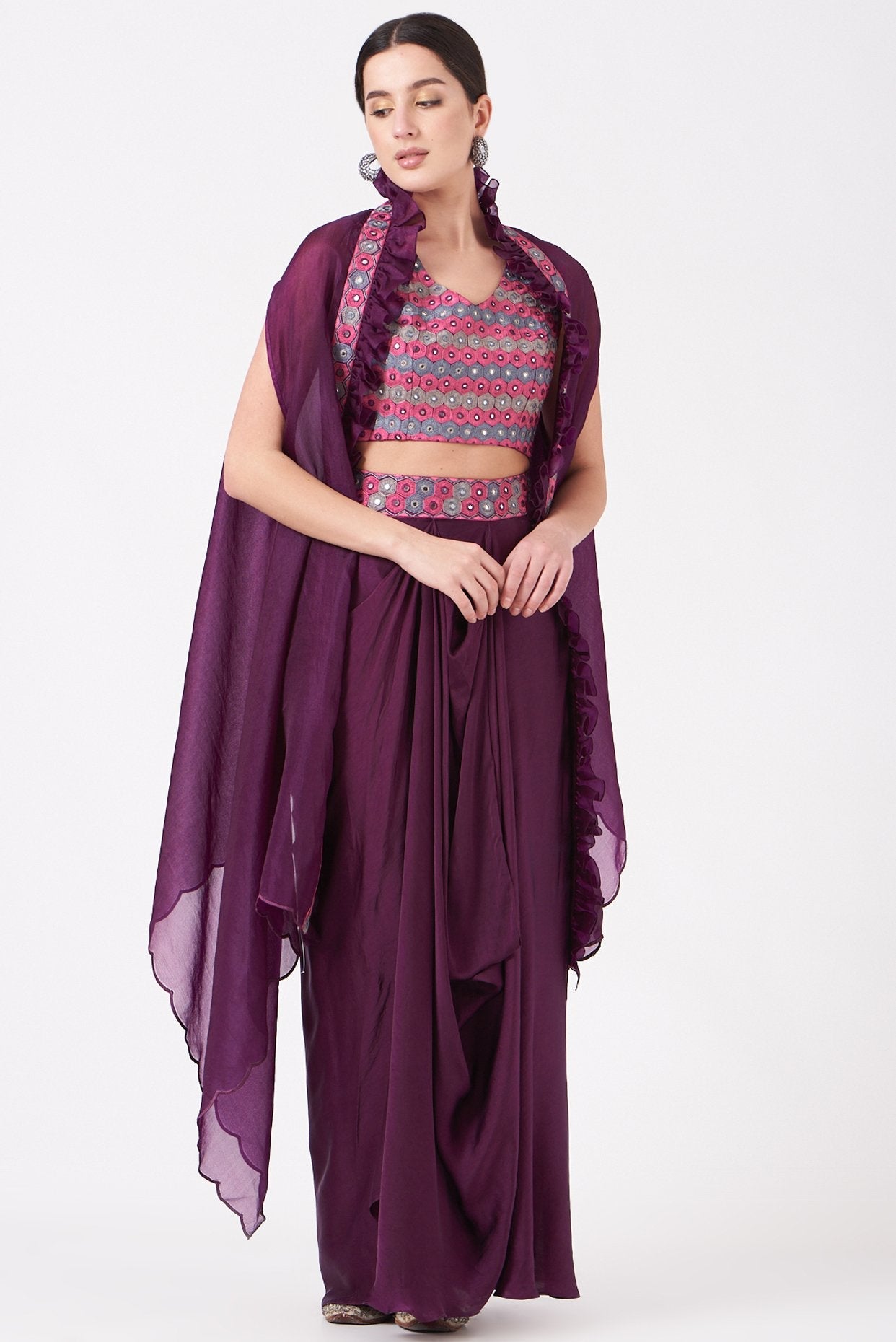 Purple Chanderi Silk Dhoti Set