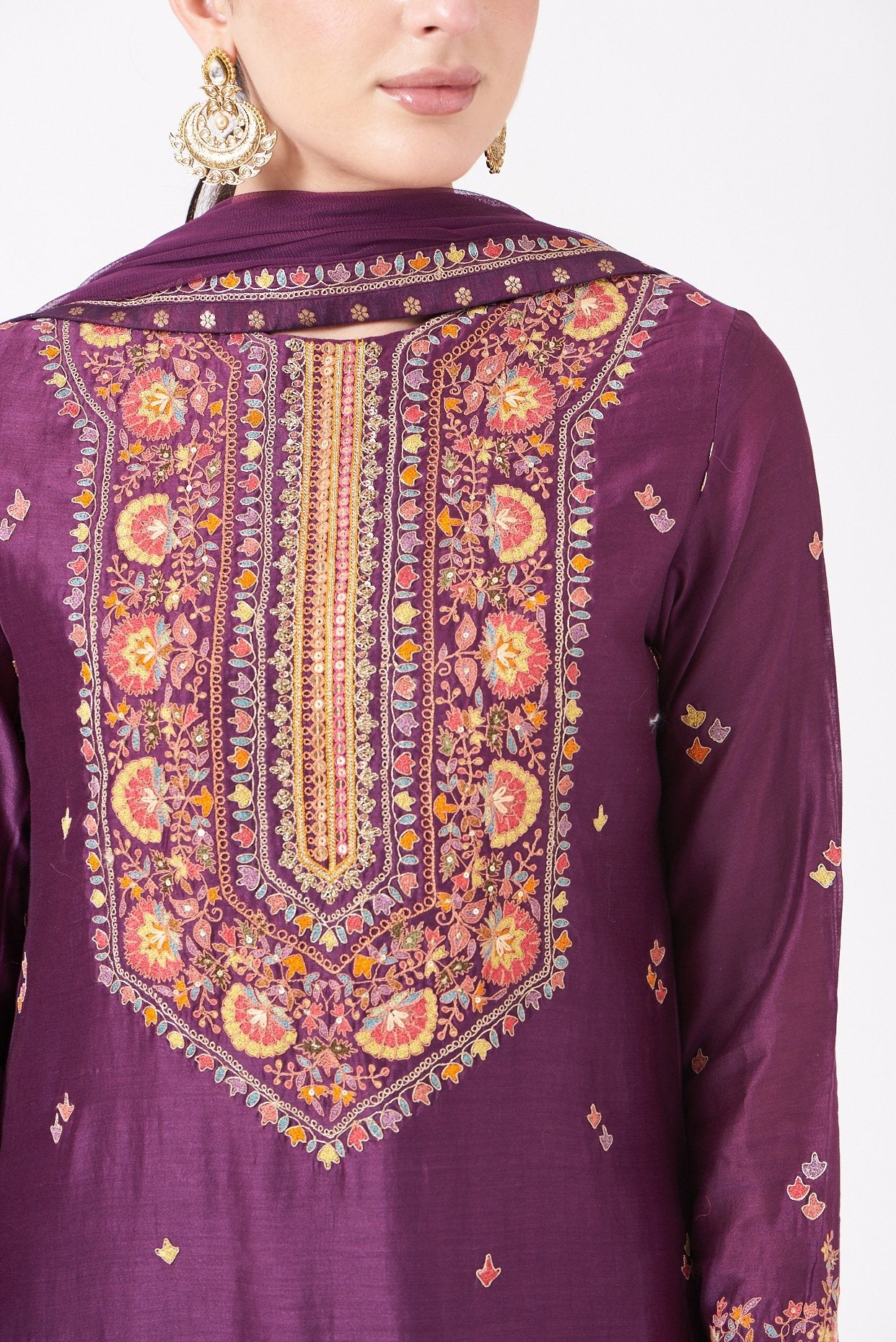 Purple Embroidered Kurta Set