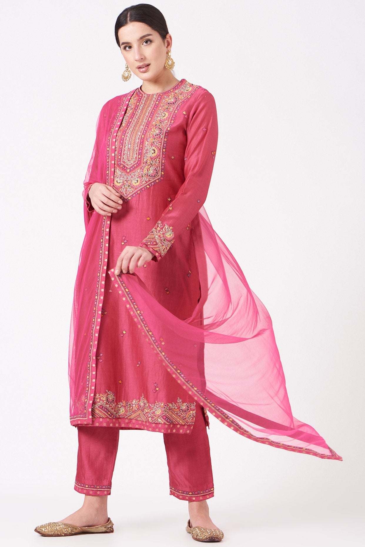 Pink Kashmiri Embroidered Kurta Set