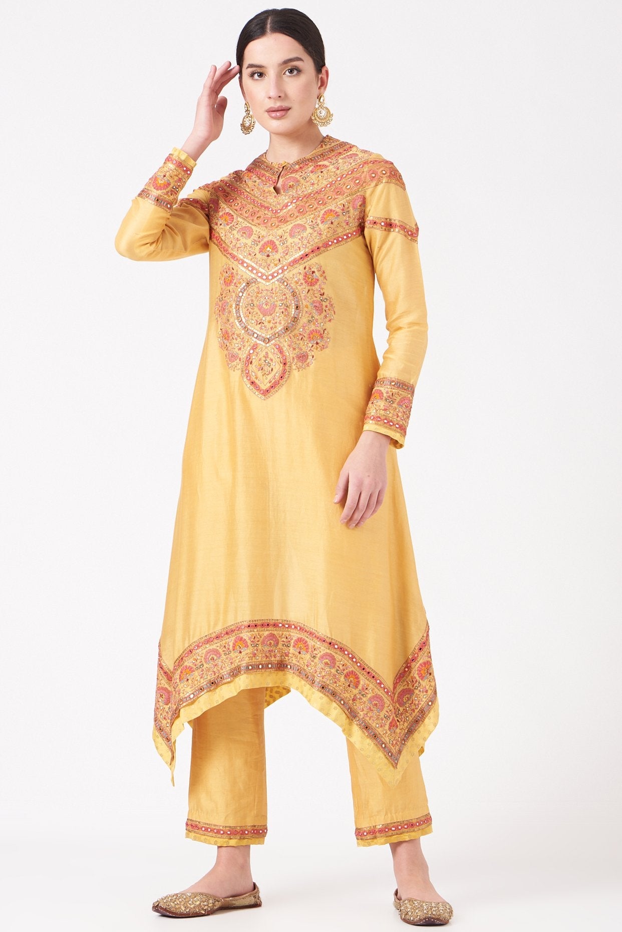 Yellow Kashmiri Embroidered Kurta Set