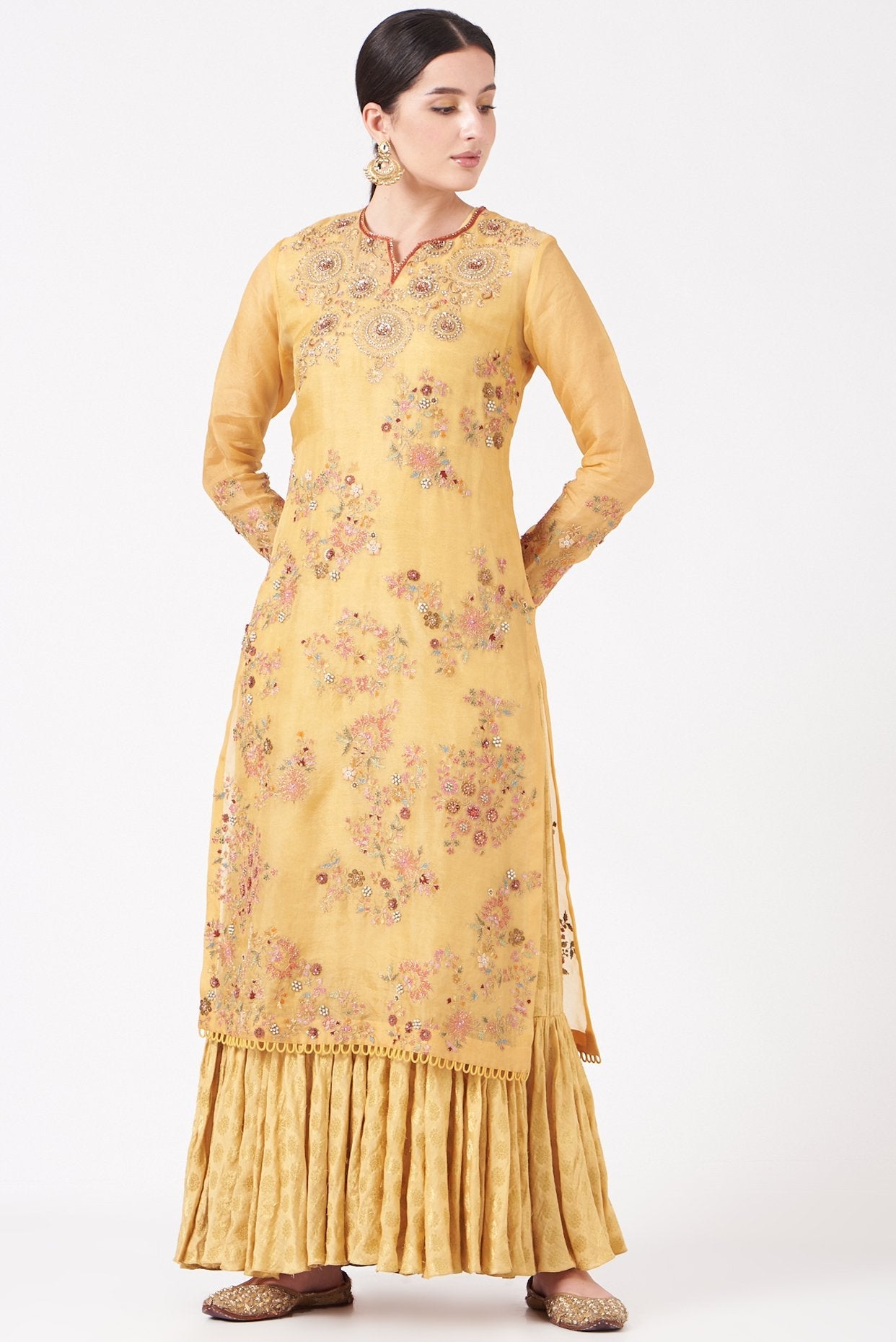 Yellow Organza Straight Kurta Set