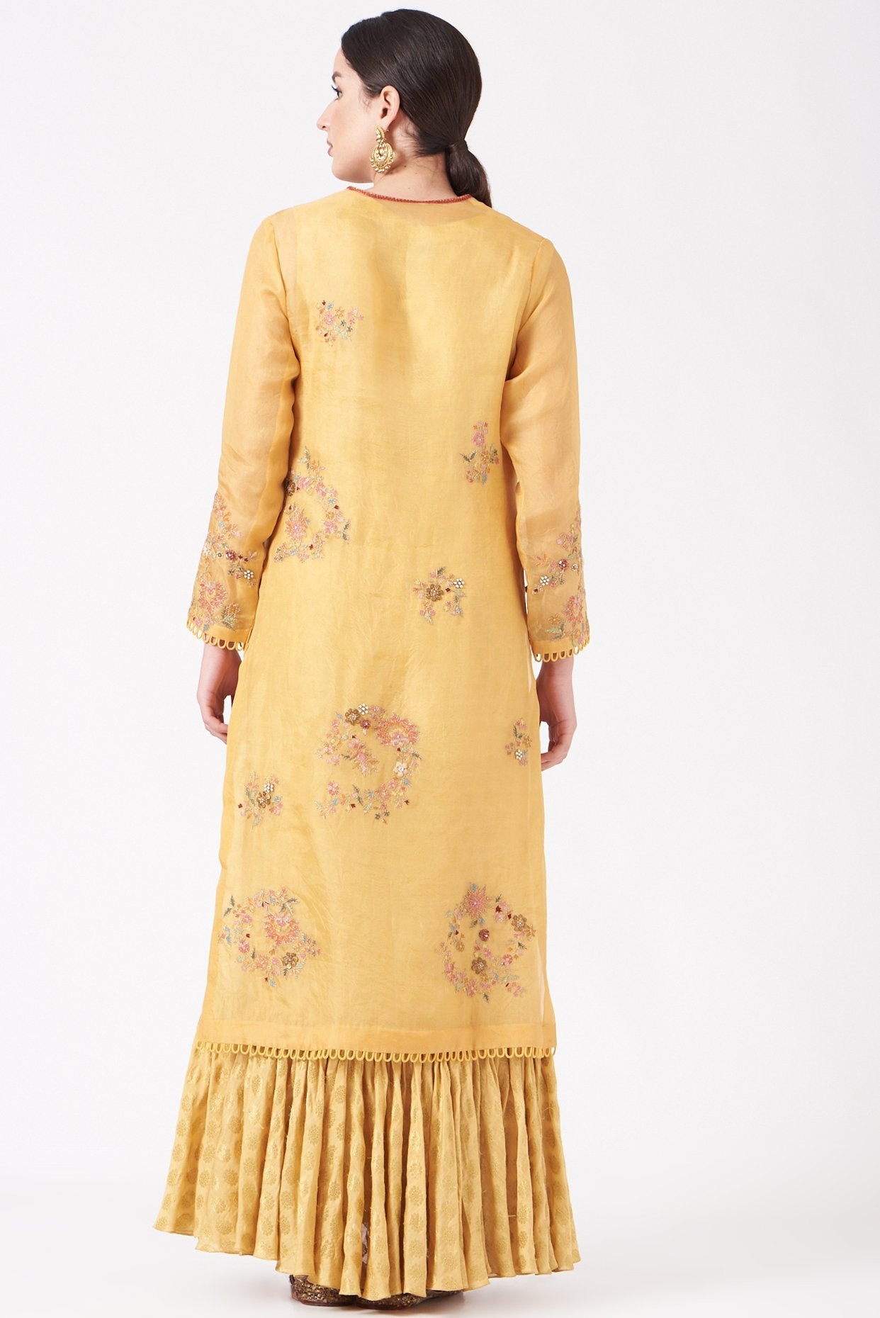Yellow Organza Straight Kurta Set