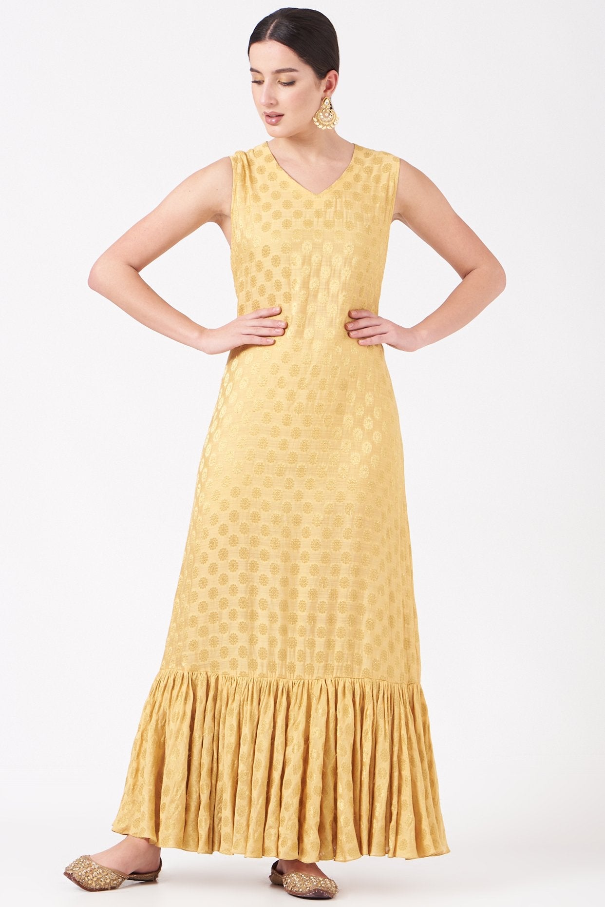 Yellow Organza Straight Kurta Set