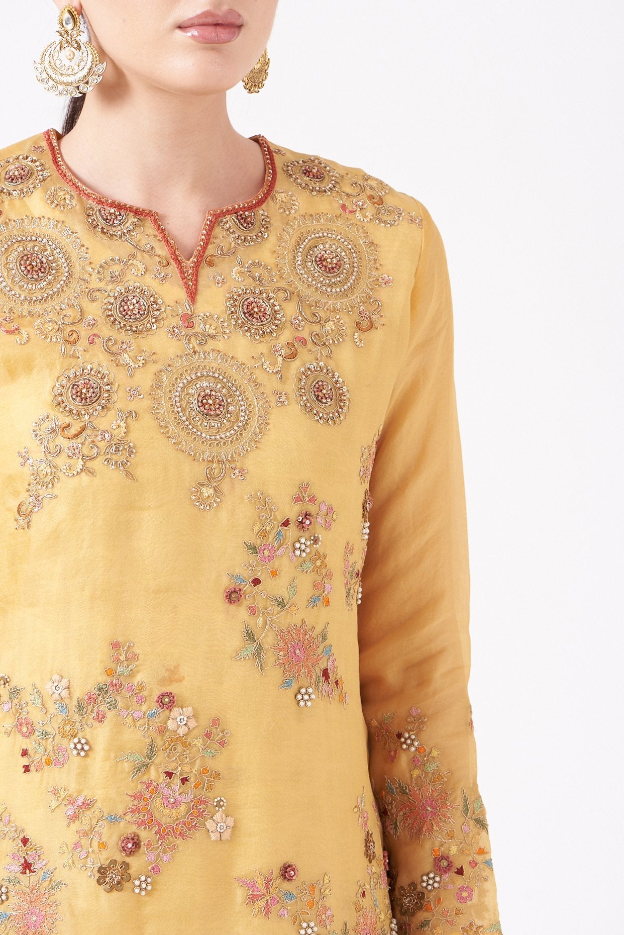 Yellow Organza Straight Kurta Set