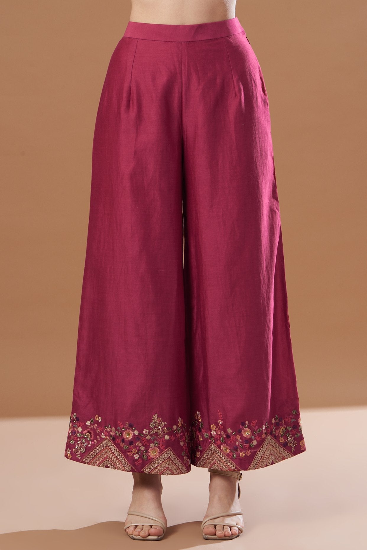 Red Embroidered Kalidar Kurta Set