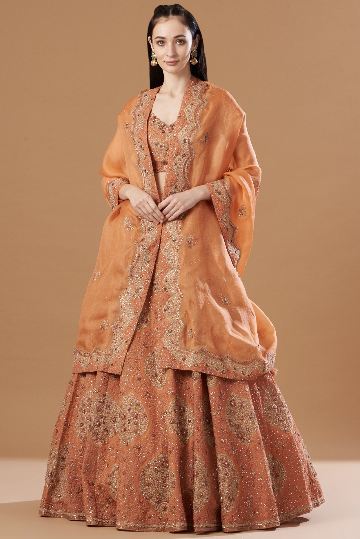 Orange Embroidered Lehenga Set