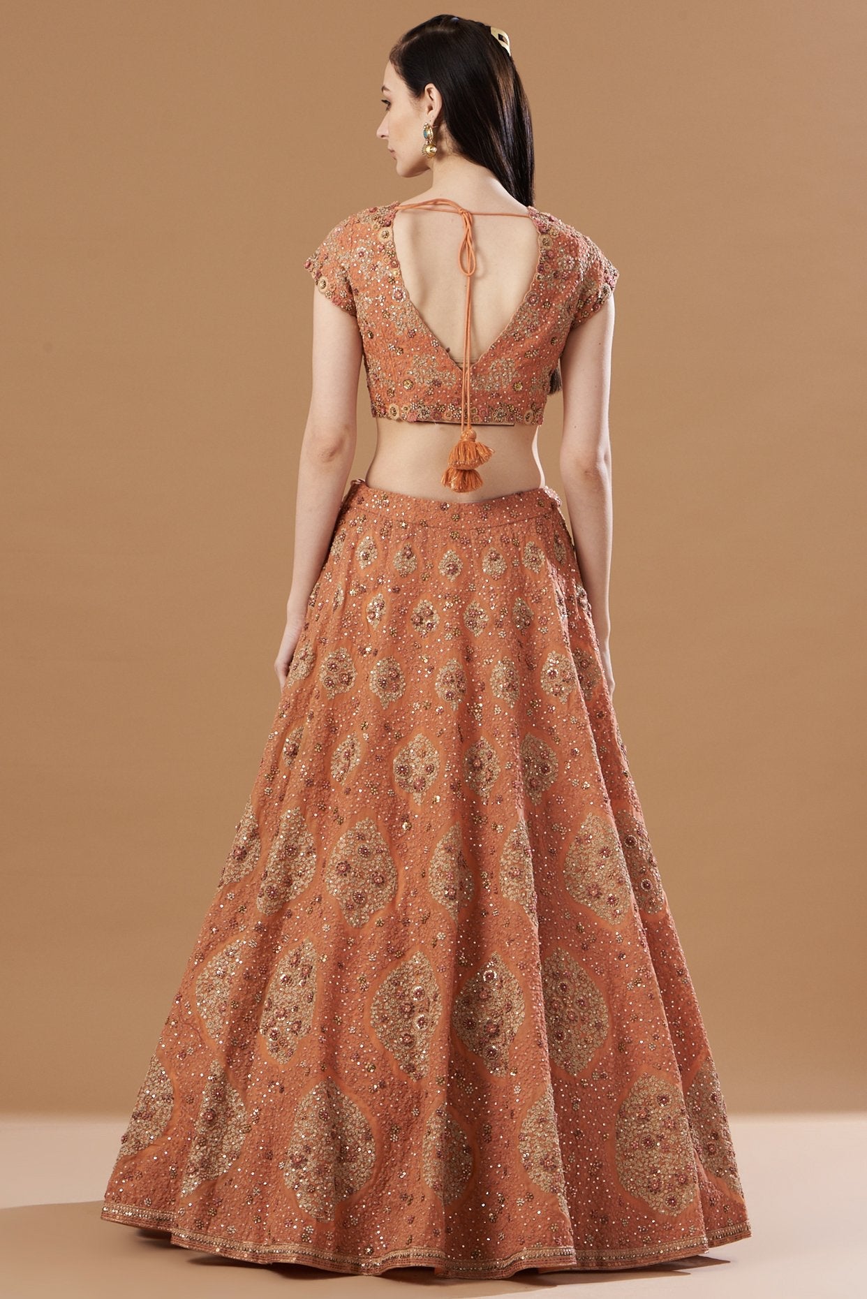 Orange Embroidered Lehenga Set