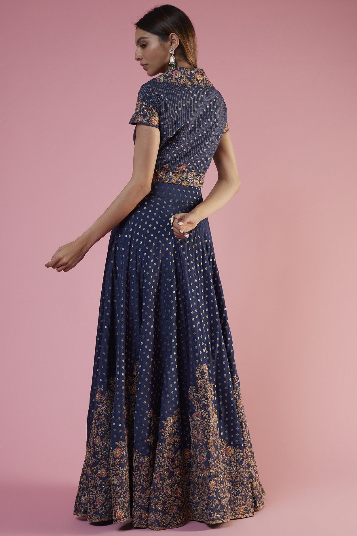 Blue Brocade Embroidered Lehenga Set