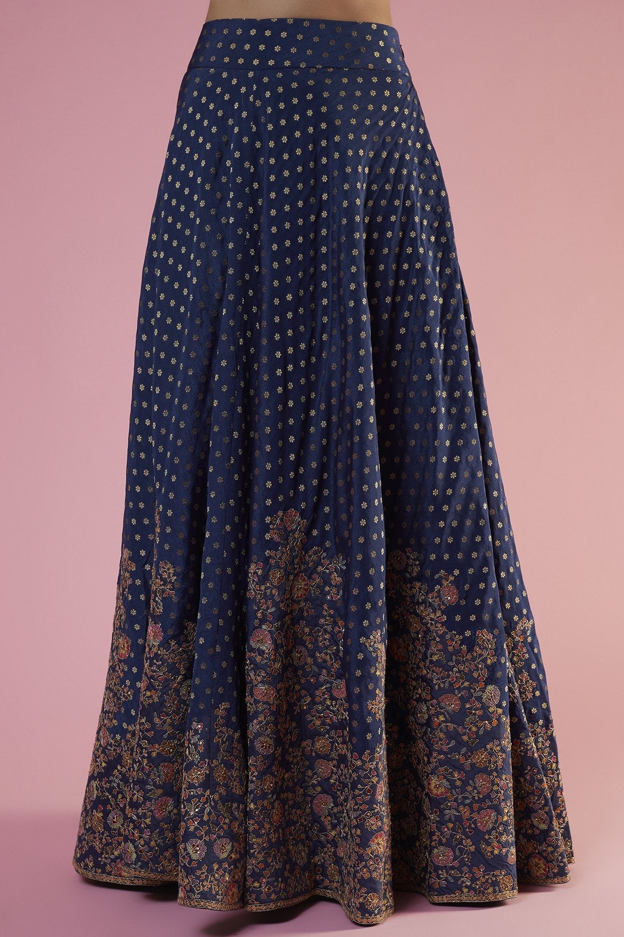 Blue Brocade Embroidered Lehenga Set