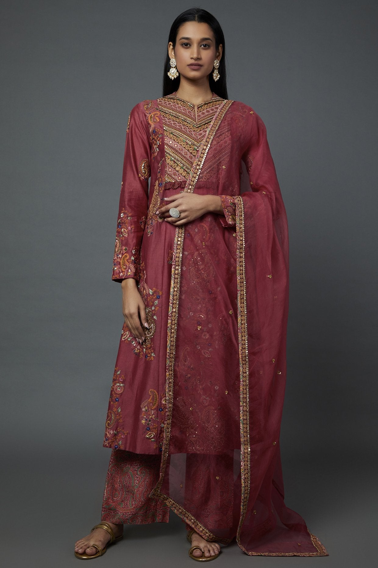 Pink Chanderi Printed Kurta Set